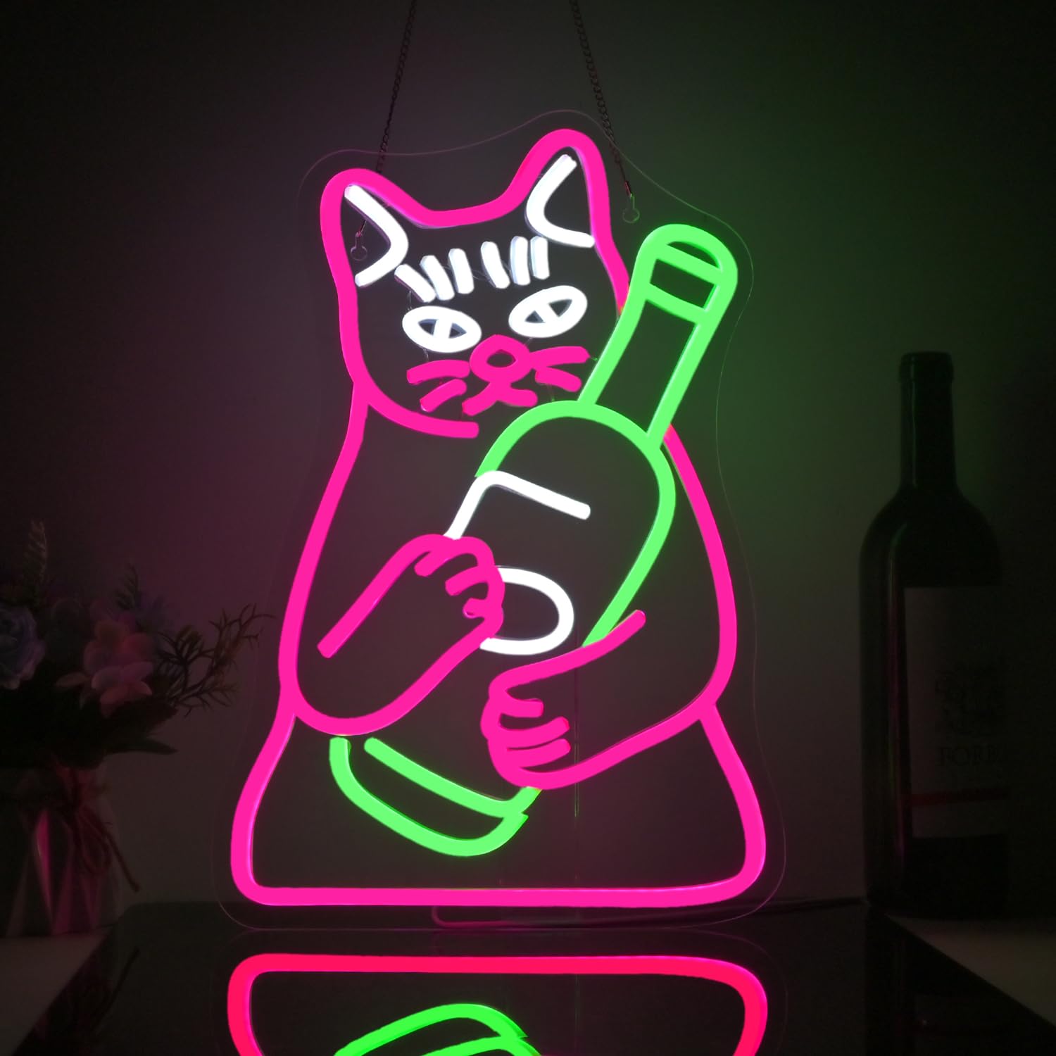 Looklight Gatto Bottiglia di Birra al Neon LED