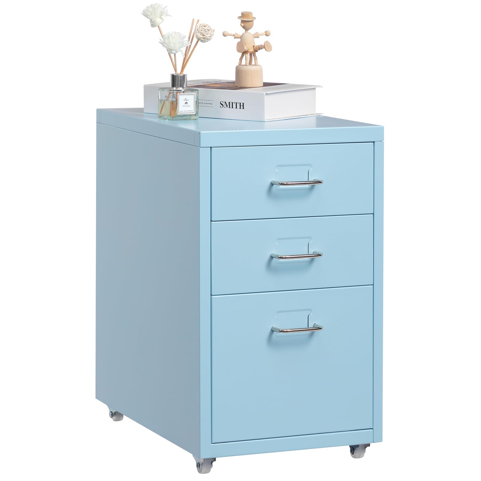 Hollyhome Armadietto Mobile con 3 Cassetti, Azzurro