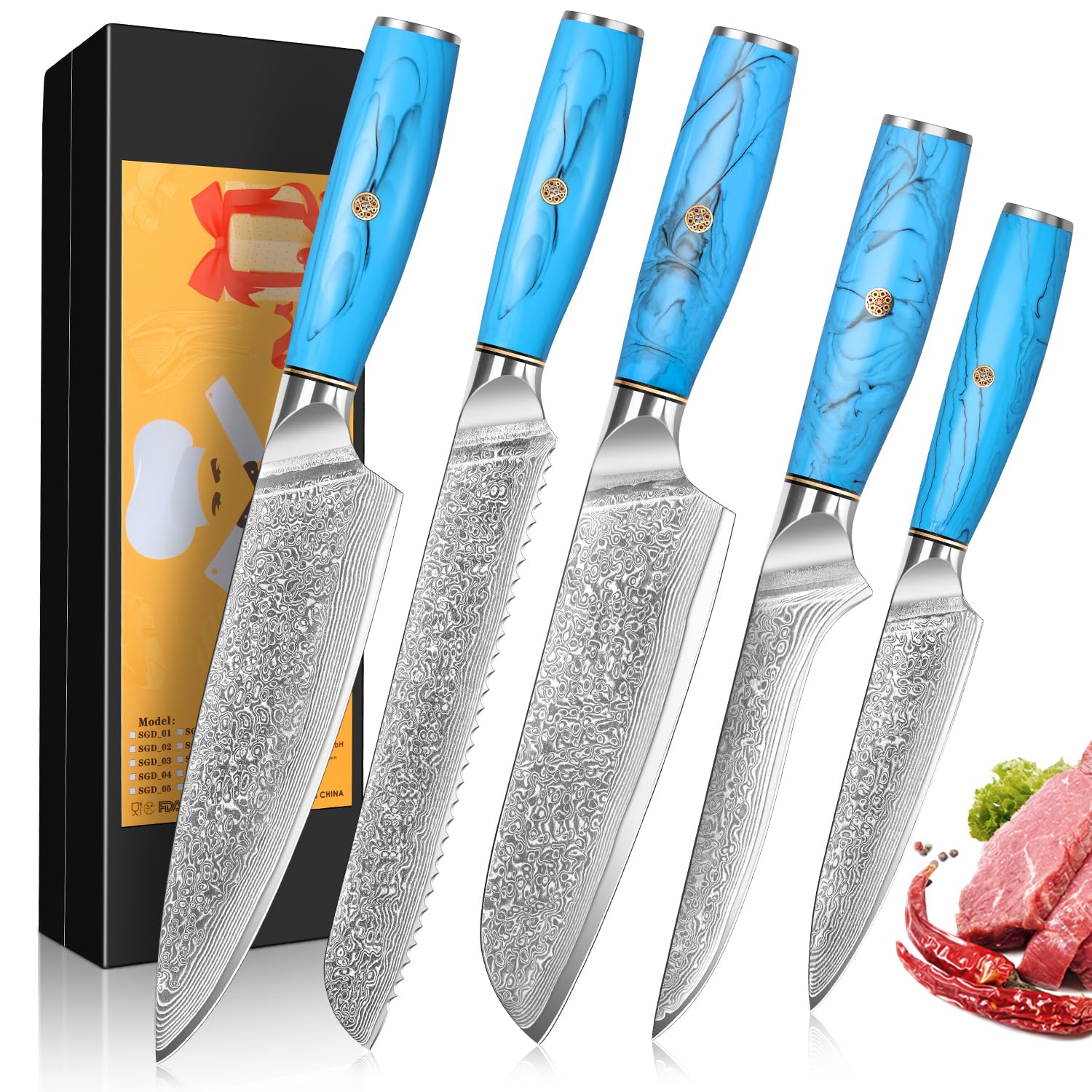 Set Coltelli da Cucina Damasco 5 Pezzi VG-10