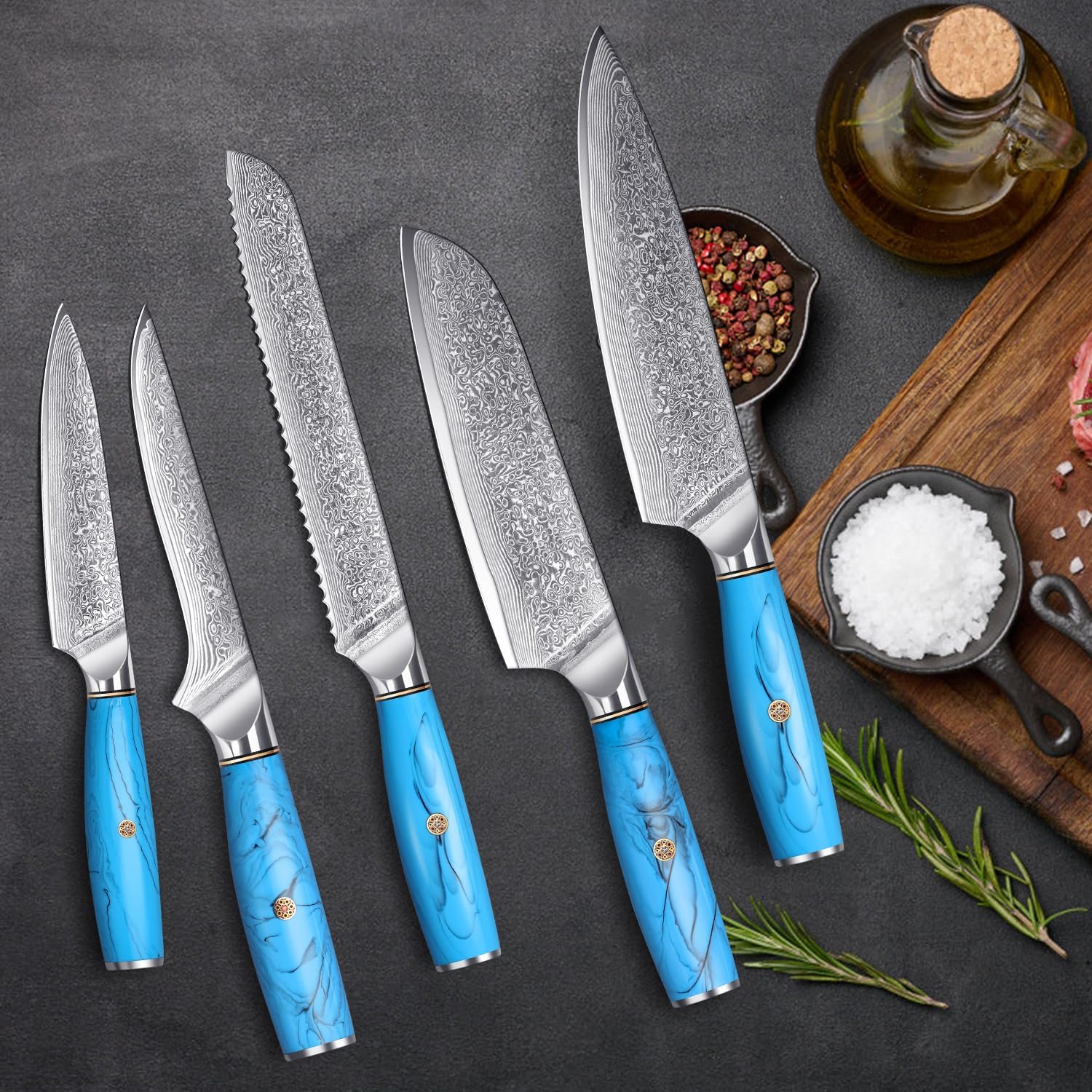 Set Coltelli da Cucina Damasco 5 Pezzi VG-10 - immagine 3