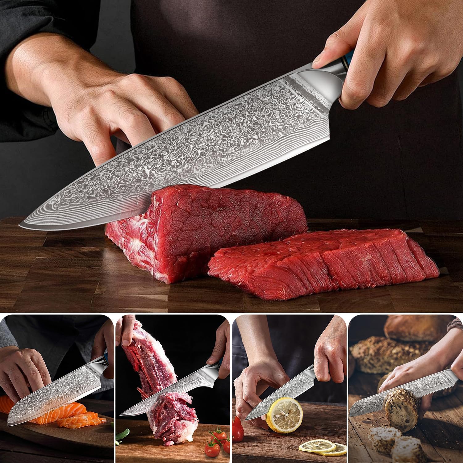 Set Coltelli da Cucina Damasco 5 Pezzi VG-10 - immagine 4