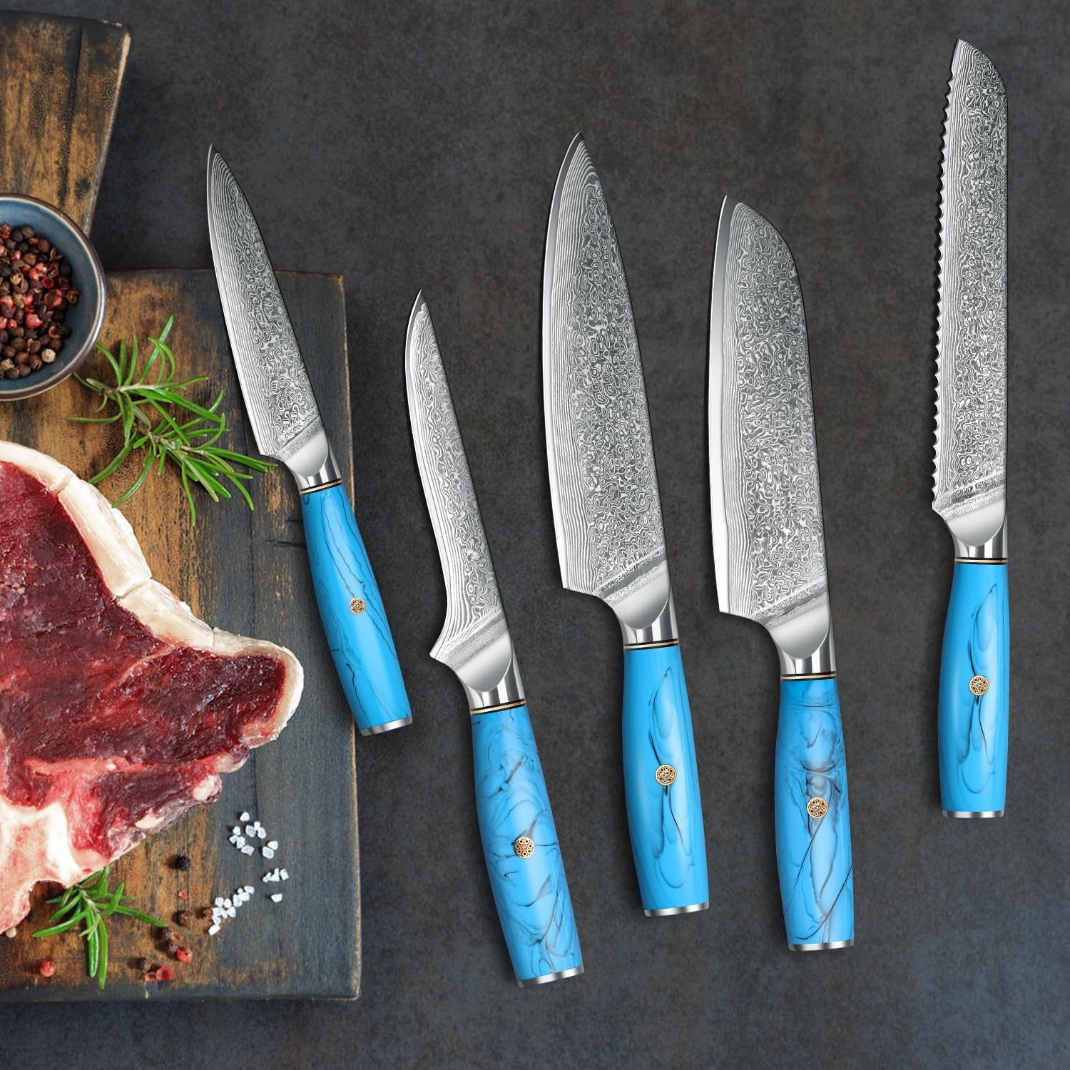 Set Coltelli da Cucina Damasco 5 Pezzi VG-10 - immagine 8