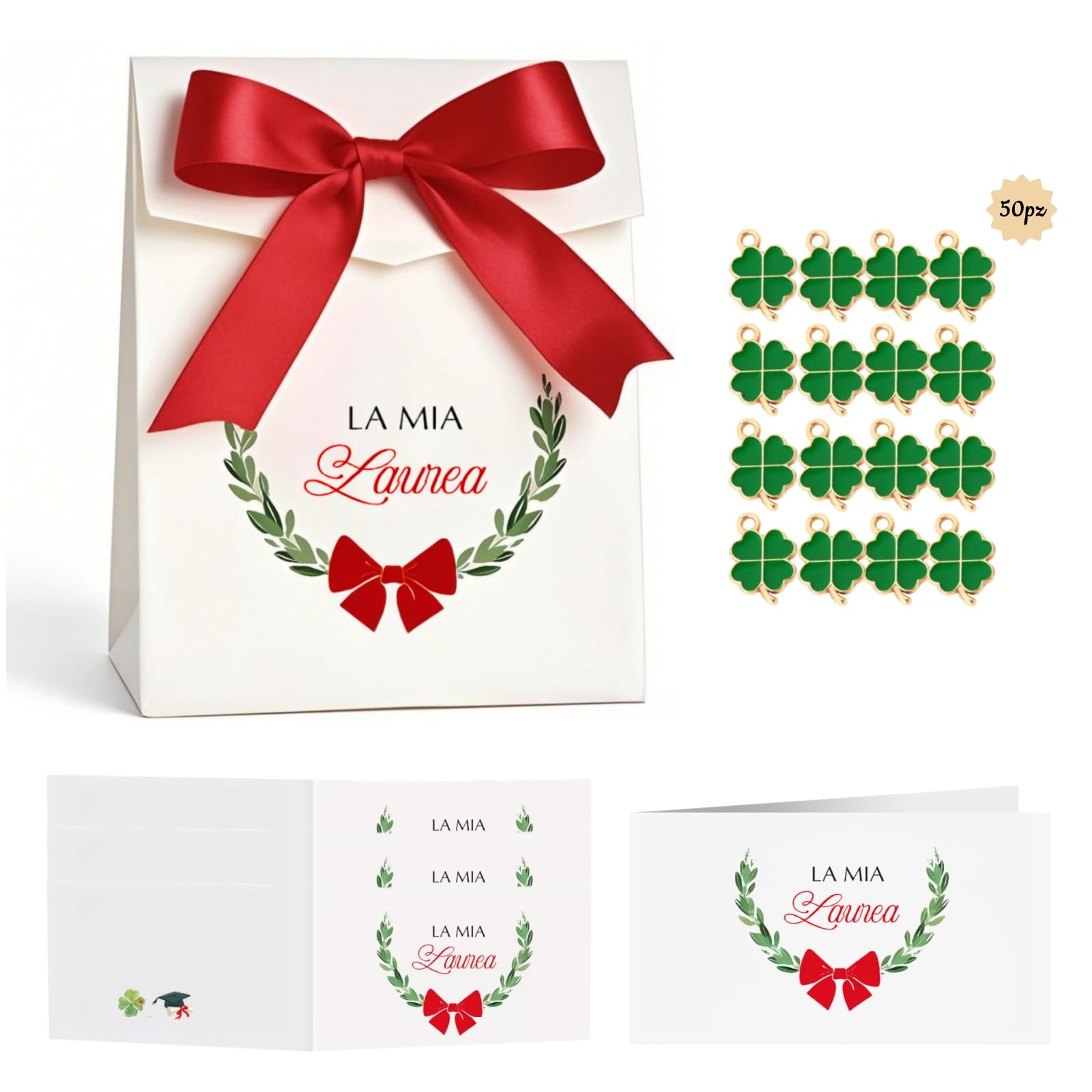 50 Scatoline Portaconfetti Laurea con Bigliettini e Ciondoli