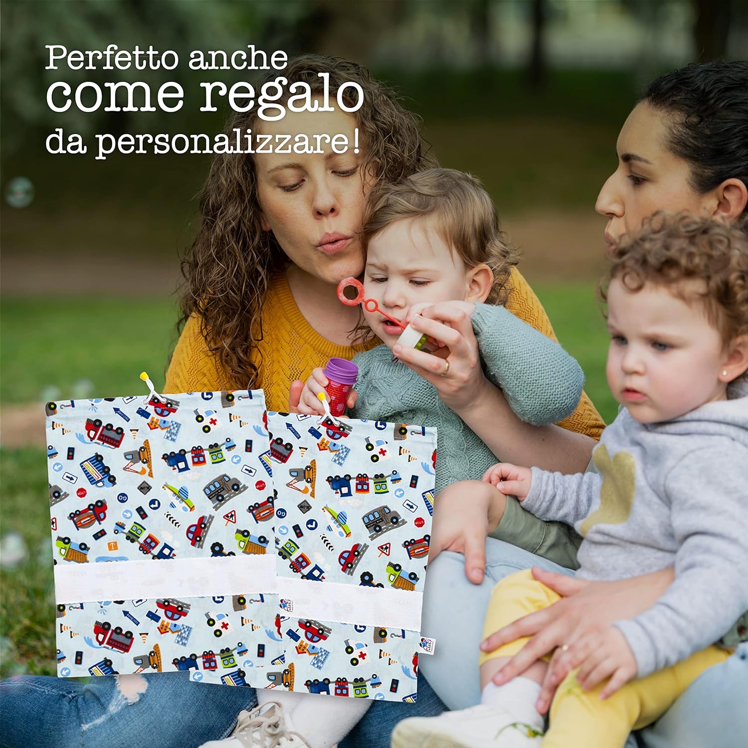 Filet - Set 2 Sacchetti Asilo in Cotone Stampato - immagine 5