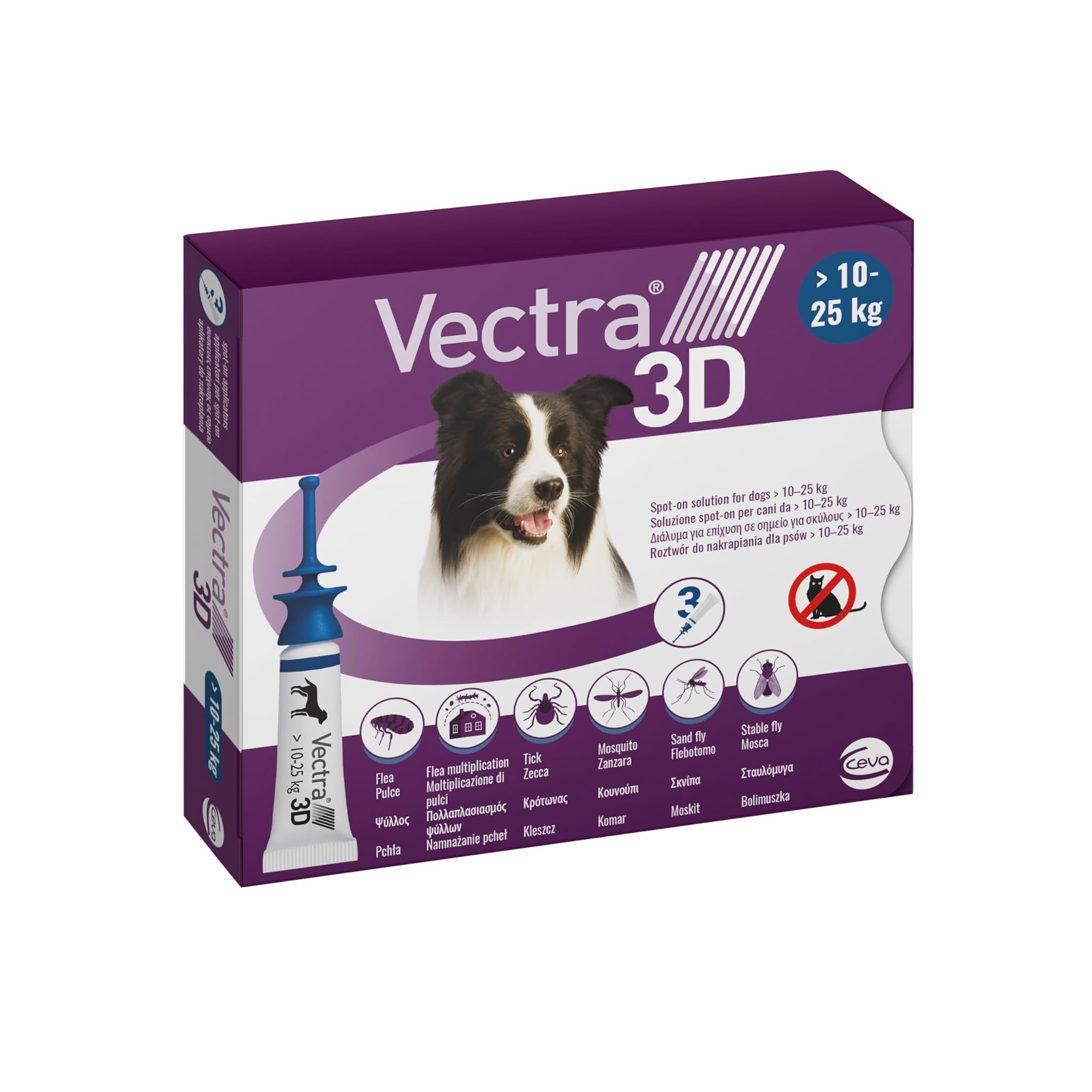 VECTRA 3D Antiparassitario per Cane 3 Pipette Antipulci Antizecche e Antizanzare per cani da 10 a 25 kg Protegge da Pulci Zecche Flebotomi e Mosche
