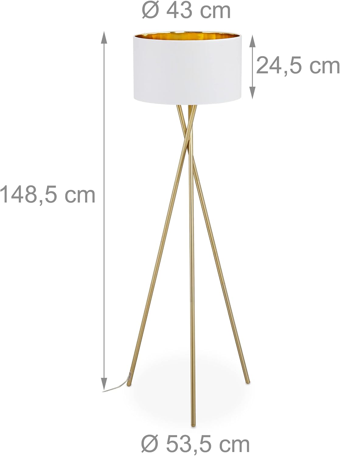 Relaxdays Lampada Treppiede da Terra H148,5cm, Oro Bianco - immagine 4