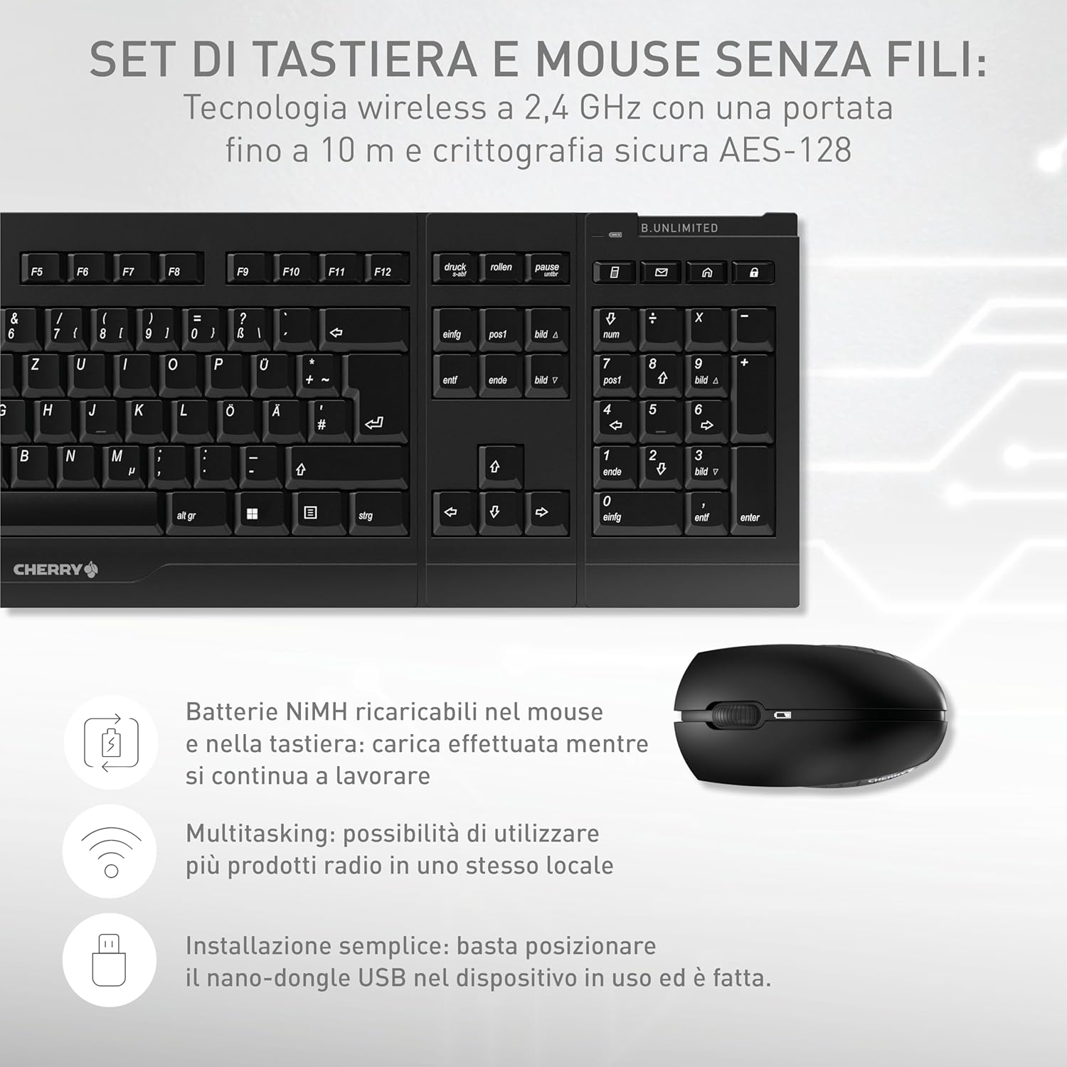 Cherry B.UNLIMITED 3.0 - Set Tastiera e Mouse Wireless - immagine 2