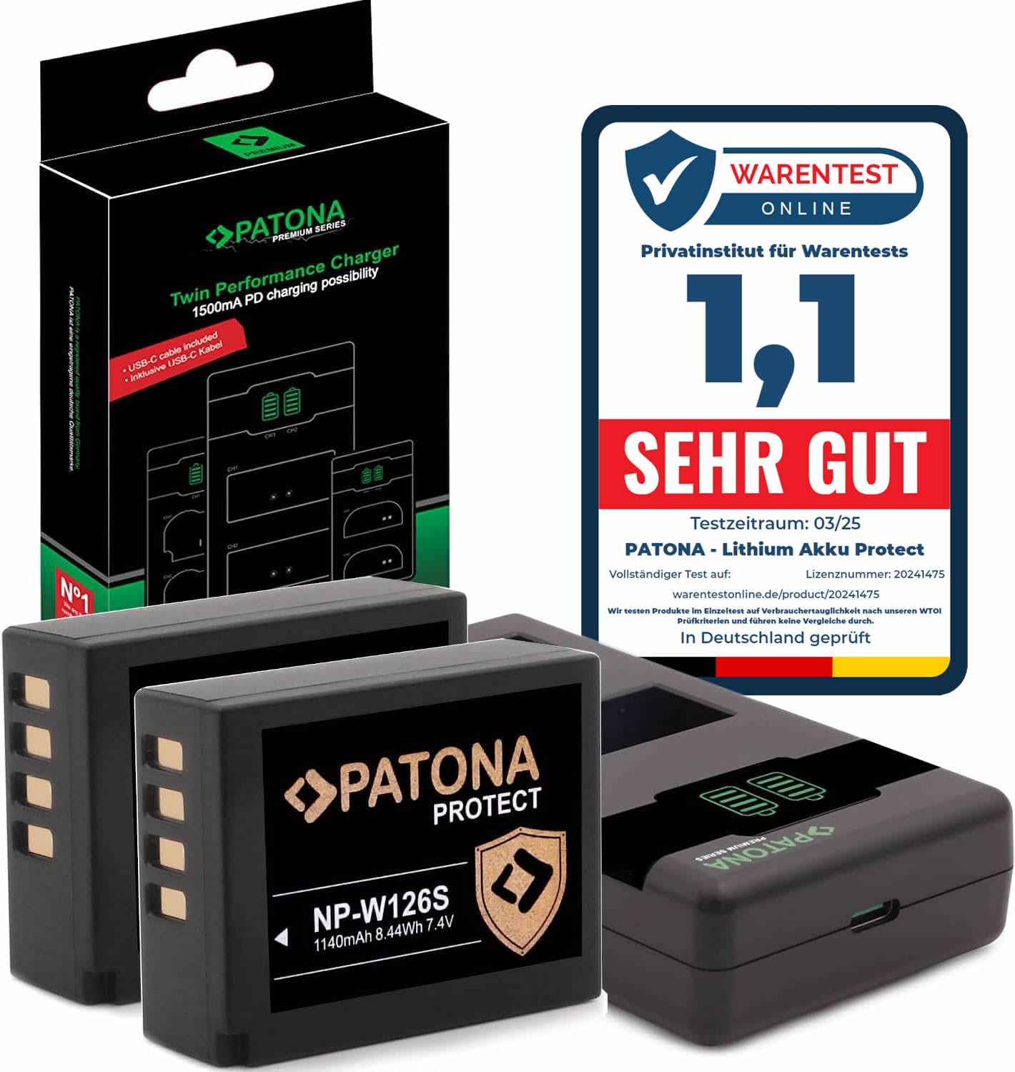 Patona V1 Protect 2 Batterie NP-W126s con Caricatore USB PD