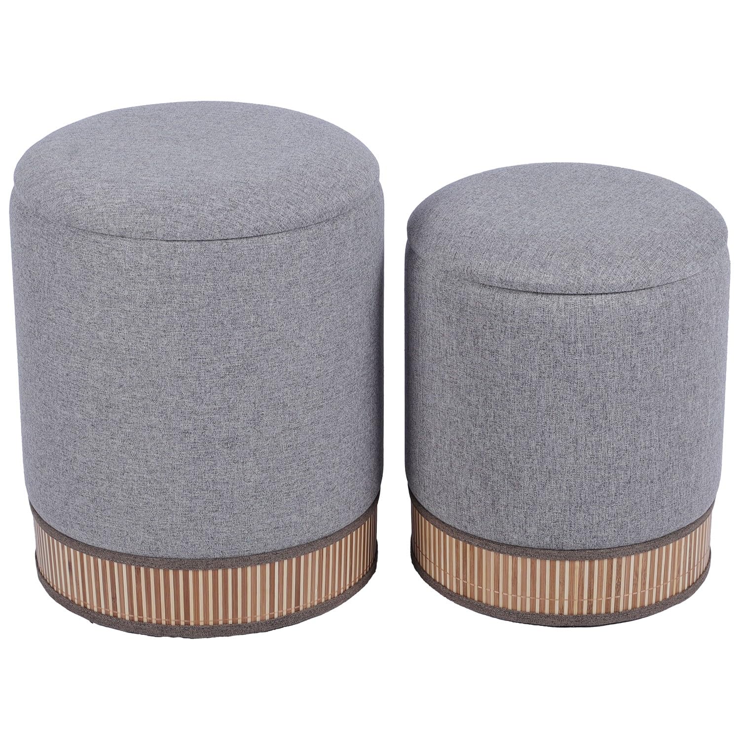 DRW Set di 2 pouf portaoggetti in legno grigio scuro e naturale, 36 x 36 x 44 cm
