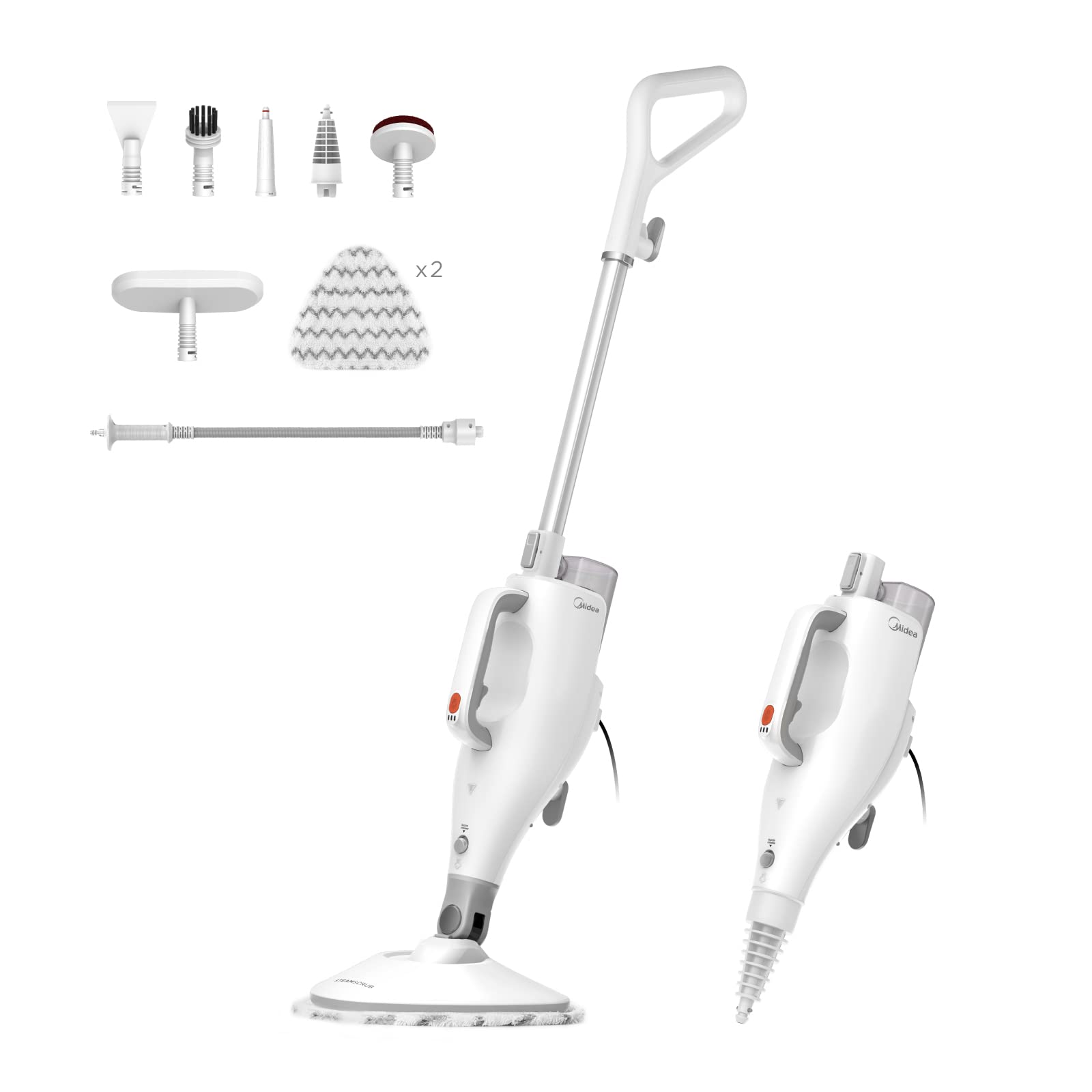 Midea MSM2115WW Scopa a Vapore 10 in 1, Bianco e Argento