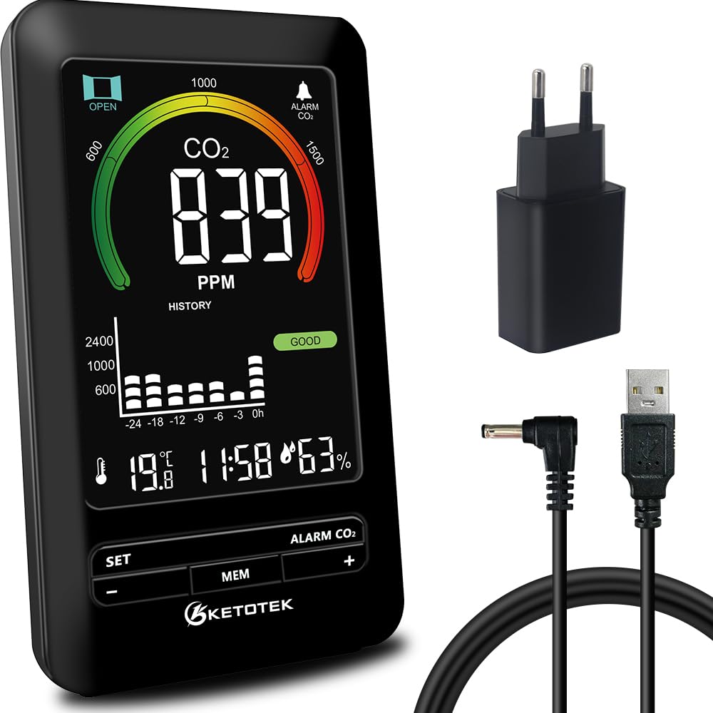 Ketotek Misuratore di CO2 per Interni con Allarme