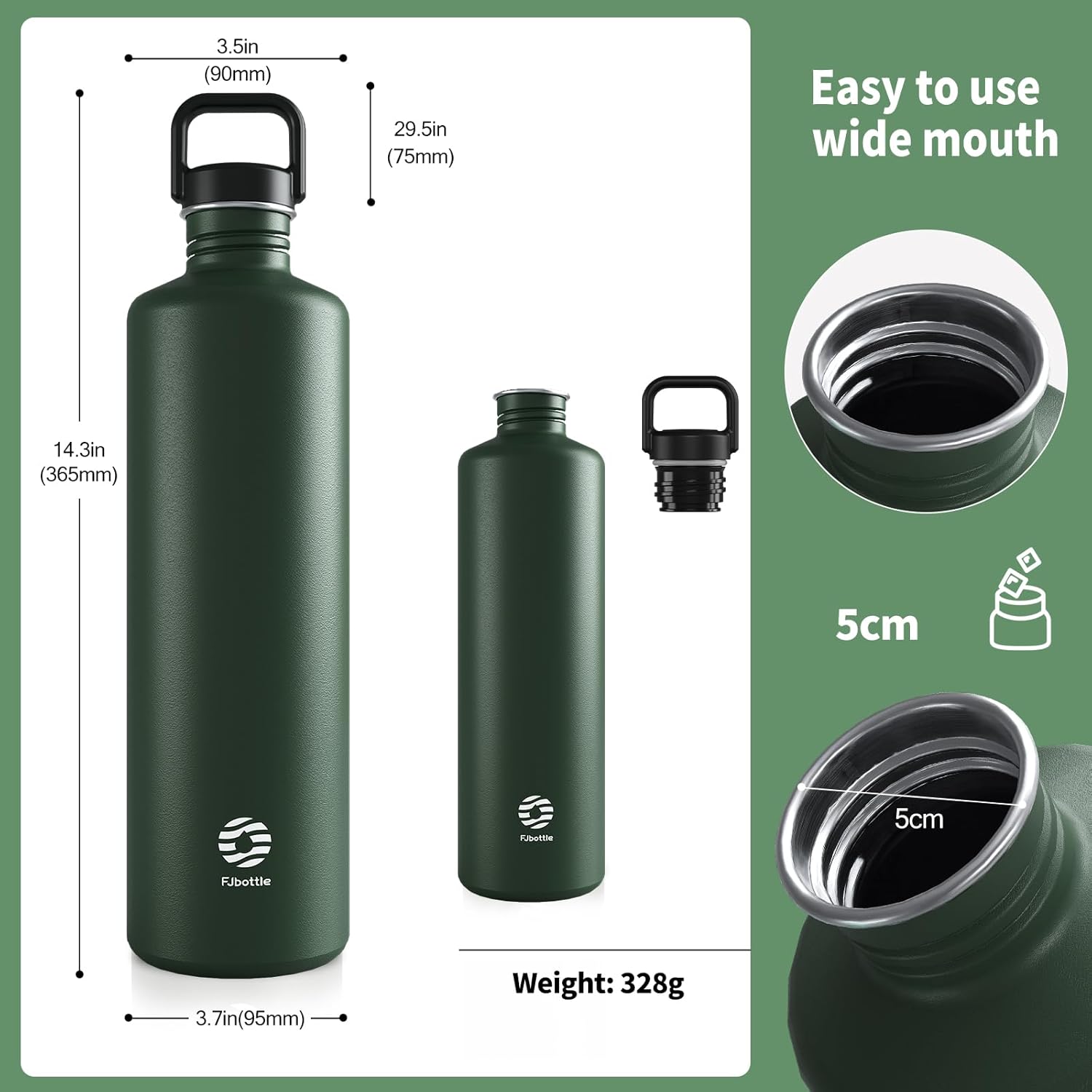 Healter Borraccia in Acciaio Inossidabile 2L, Verde - immagine 2