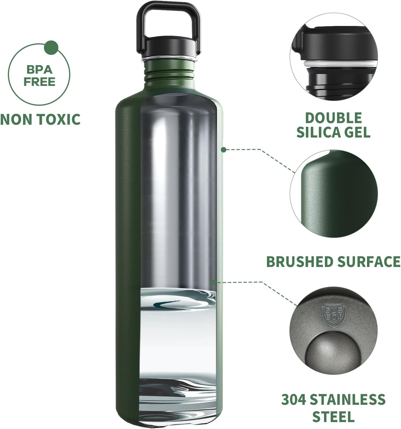 Healter Borraccia in Acciaio Inossidabile 2L, Verde - immagine 4