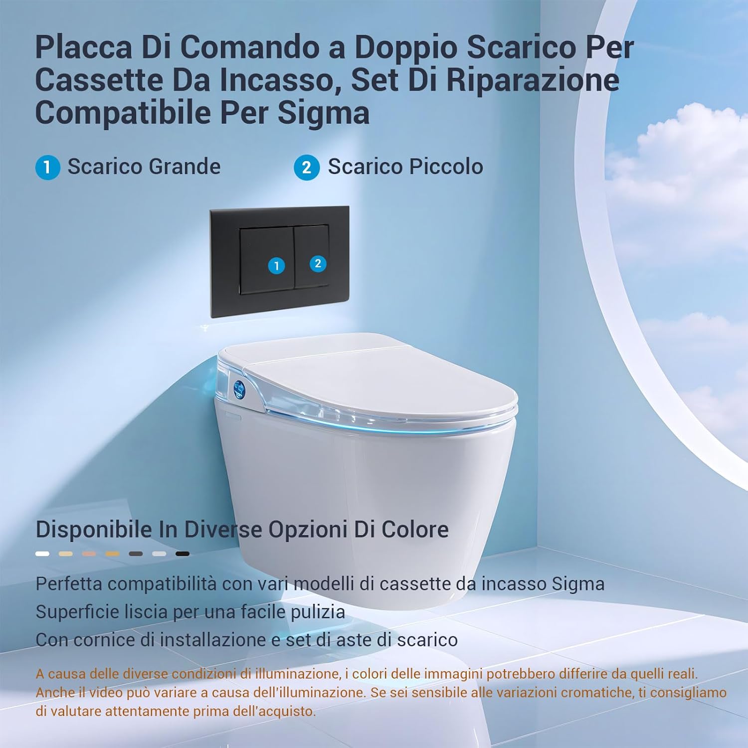 Generico Placca di Comando WC Compatibile Geberit, Nero Opaco - immagine 2