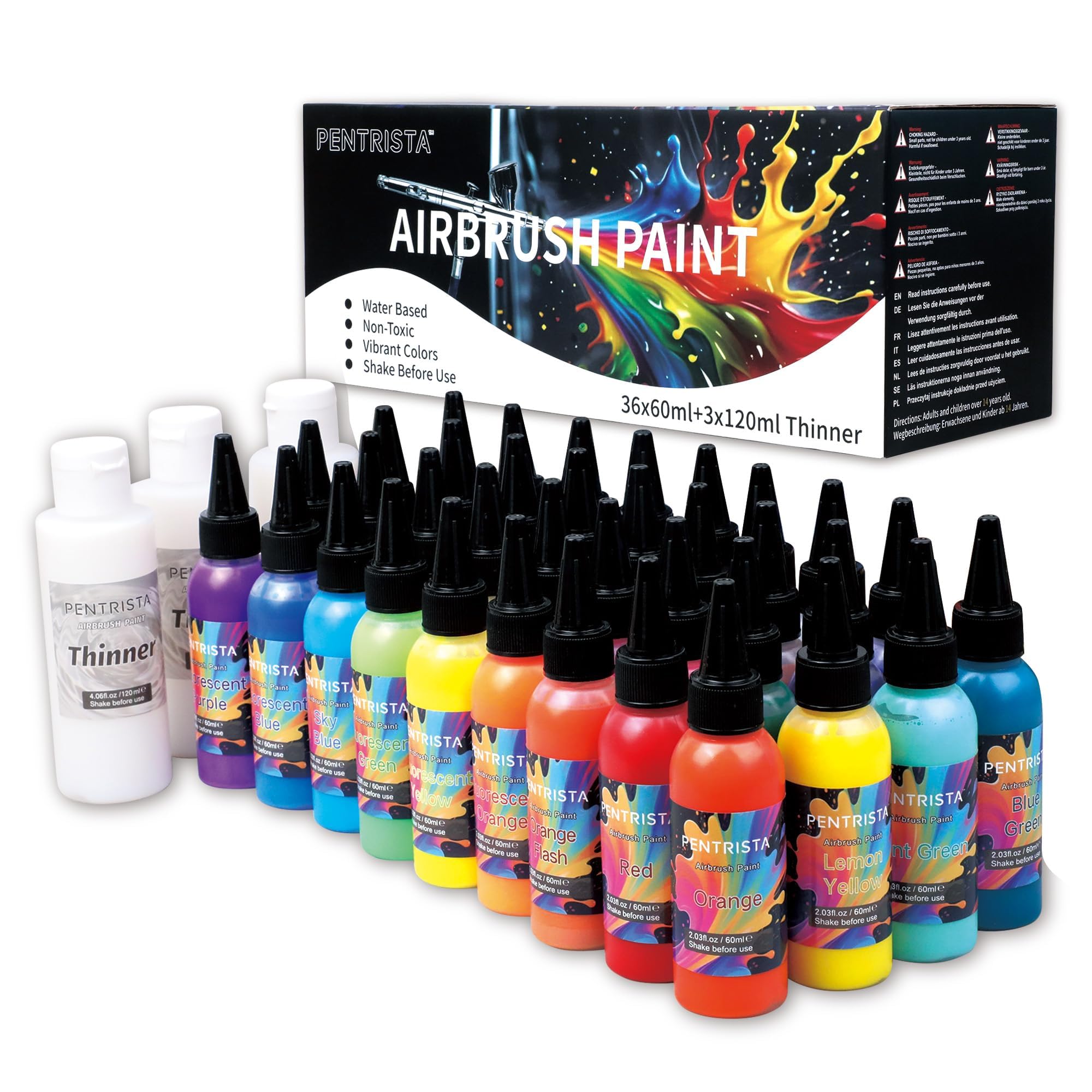 Set Colori per Aerografo 60ml con 3 Diluenti 120ml