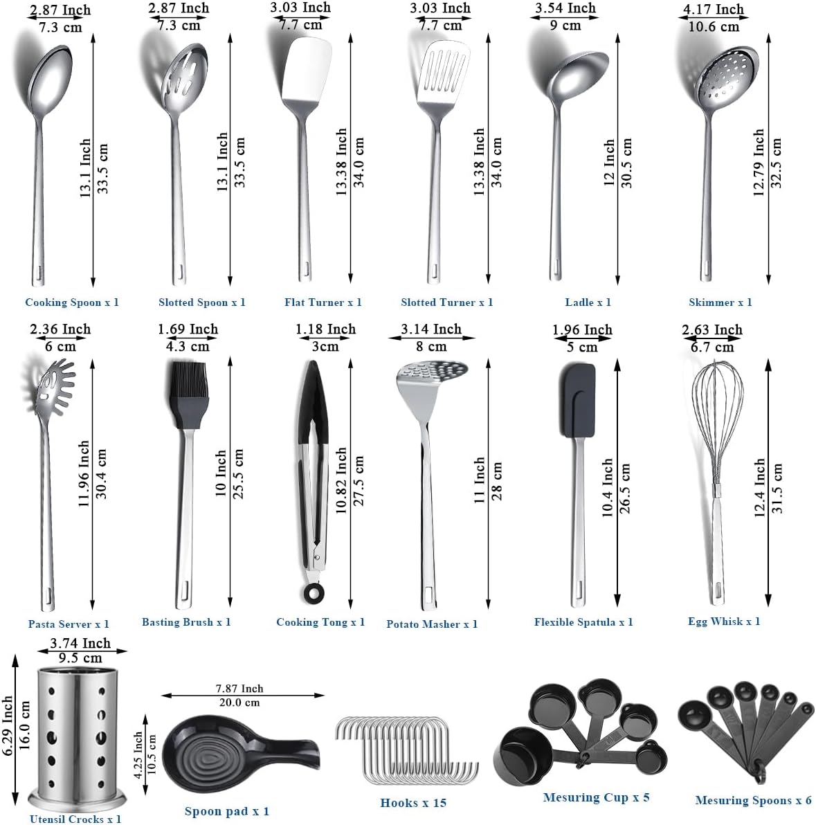 Set Utensili da Cucina in Acciaio Inossidabile 40 Pezzi - immagine 2