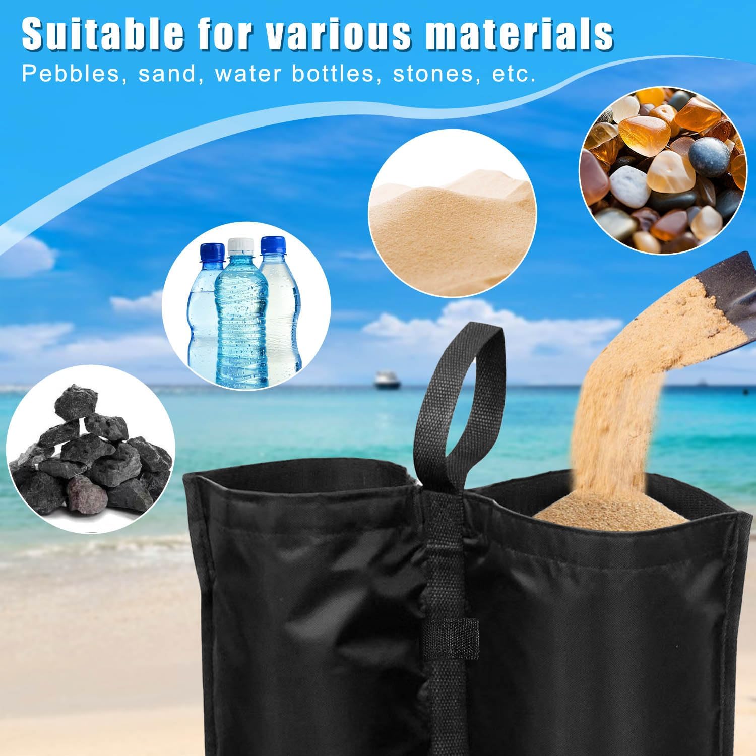 Pesi per Gazebo - 4 Pezzi Sacchi di Sabbia, Nero - immagine 5