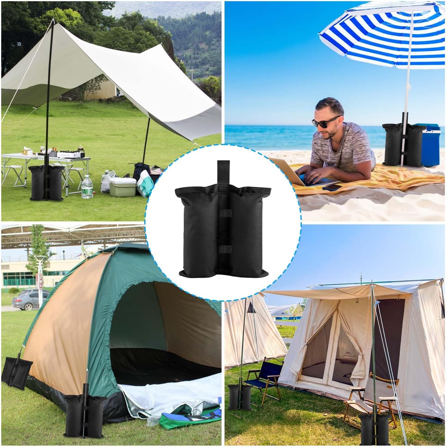 Pesi per Gazebo - 4 Pezzi Sacchi di Sabbia, Nero - immagine 6