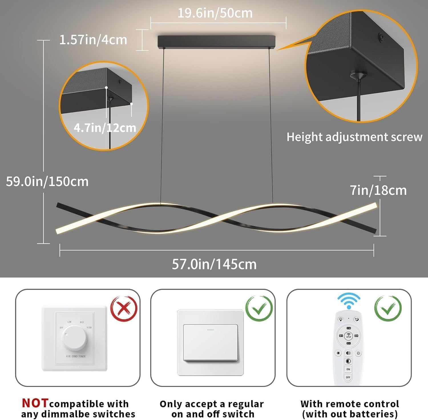 Lampadari Moderni LED Dimmerabili con Telecomando 150cm - immagine 3