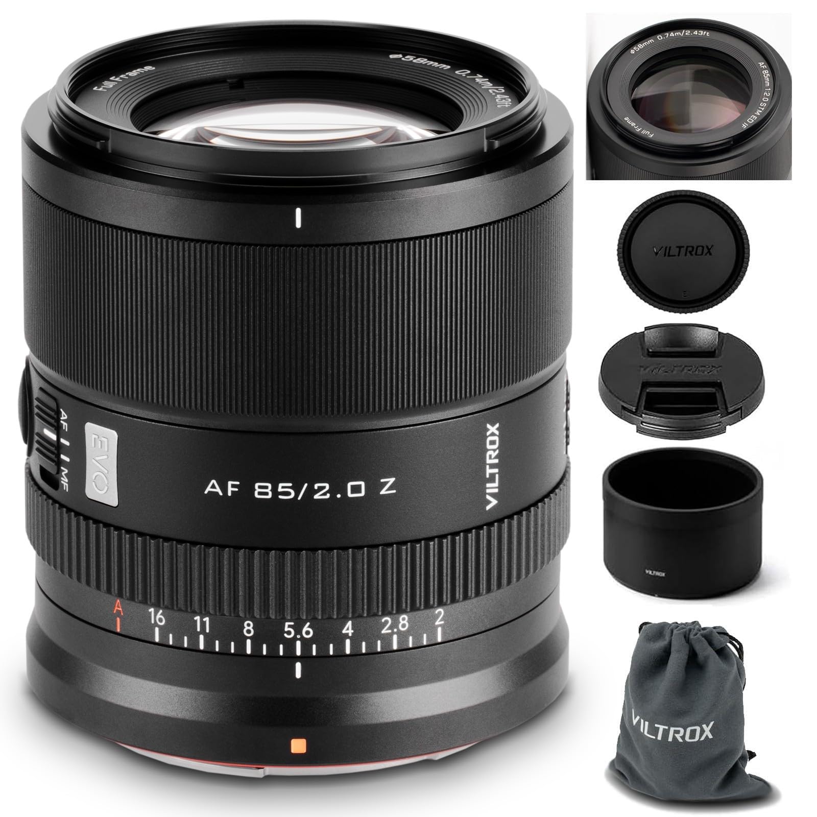 VILTROX 85mm F2.0 EVO Z-Mount Full Frame per Nikon Z, teleobiettivo medio a focale fissa con messa a fuoco automatica per Nikon Z-Mount fotocamere ZFC Z5 Z50 Z50II Z6 Z6II Z6III Z7 Z7II Z30 Z8 Z9 ZF