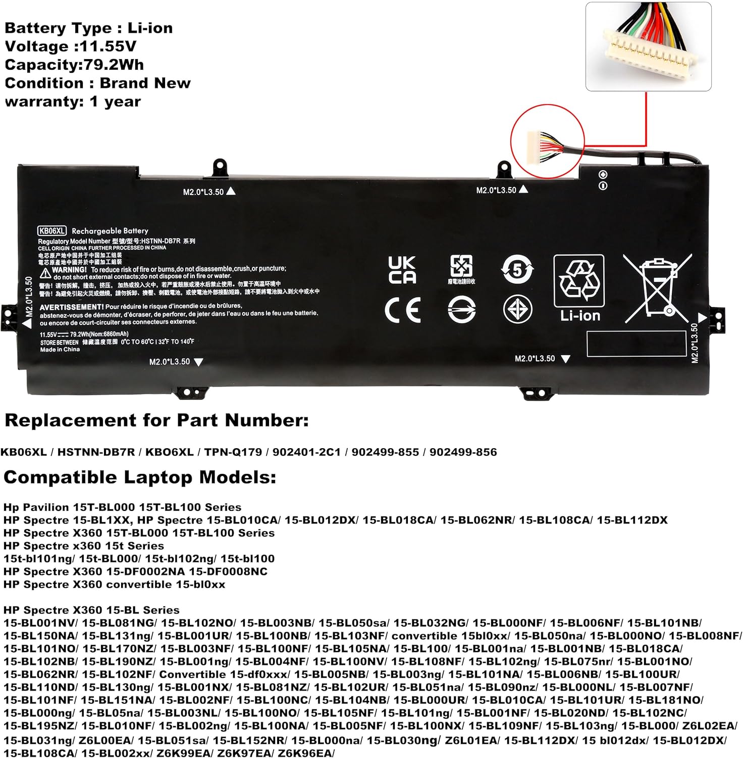 Blesys 902401-2C1 Batteria per HP Spectre x360 - immagine 4