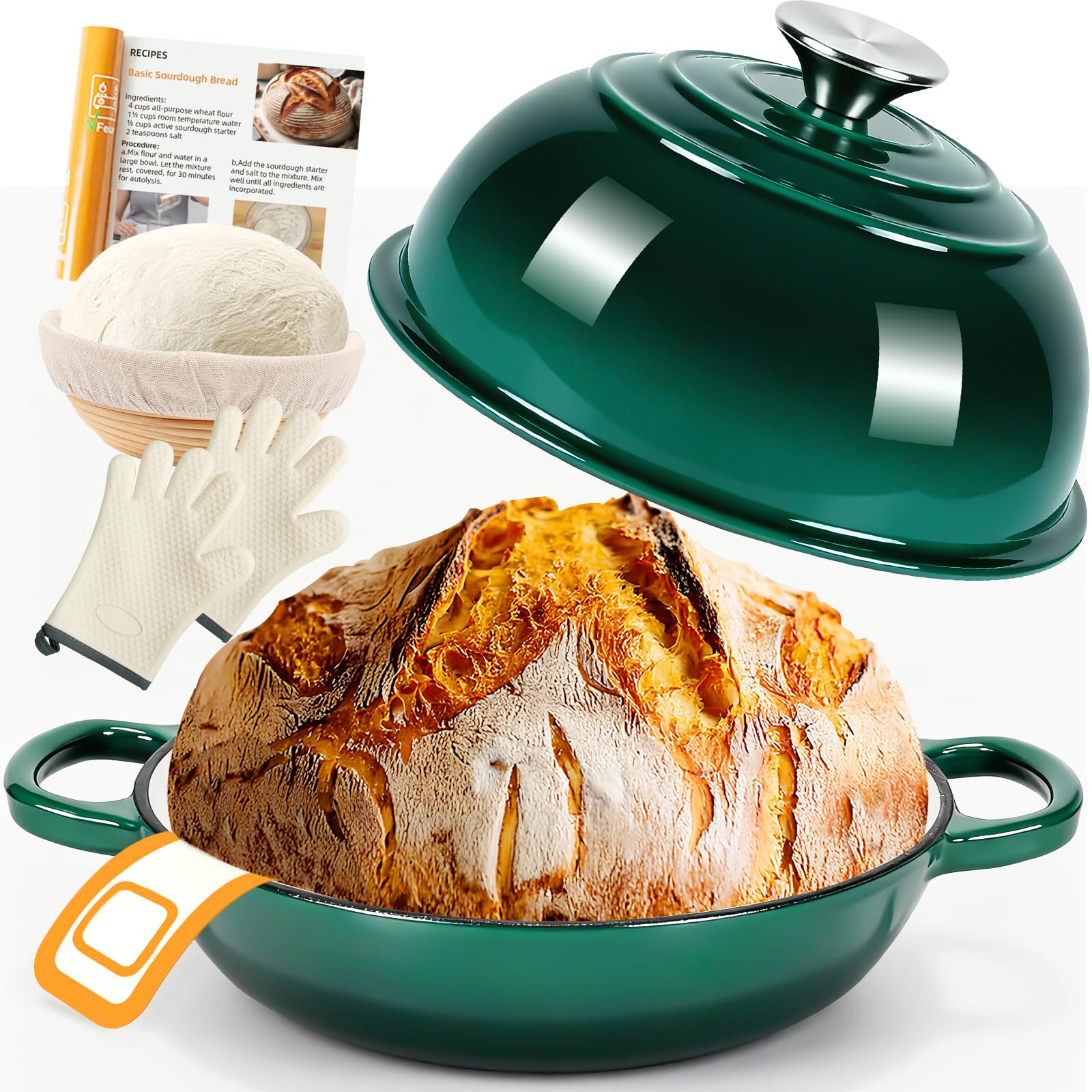 Pentola per Pane in Ghisa 5,7L con Coperchio, Verde