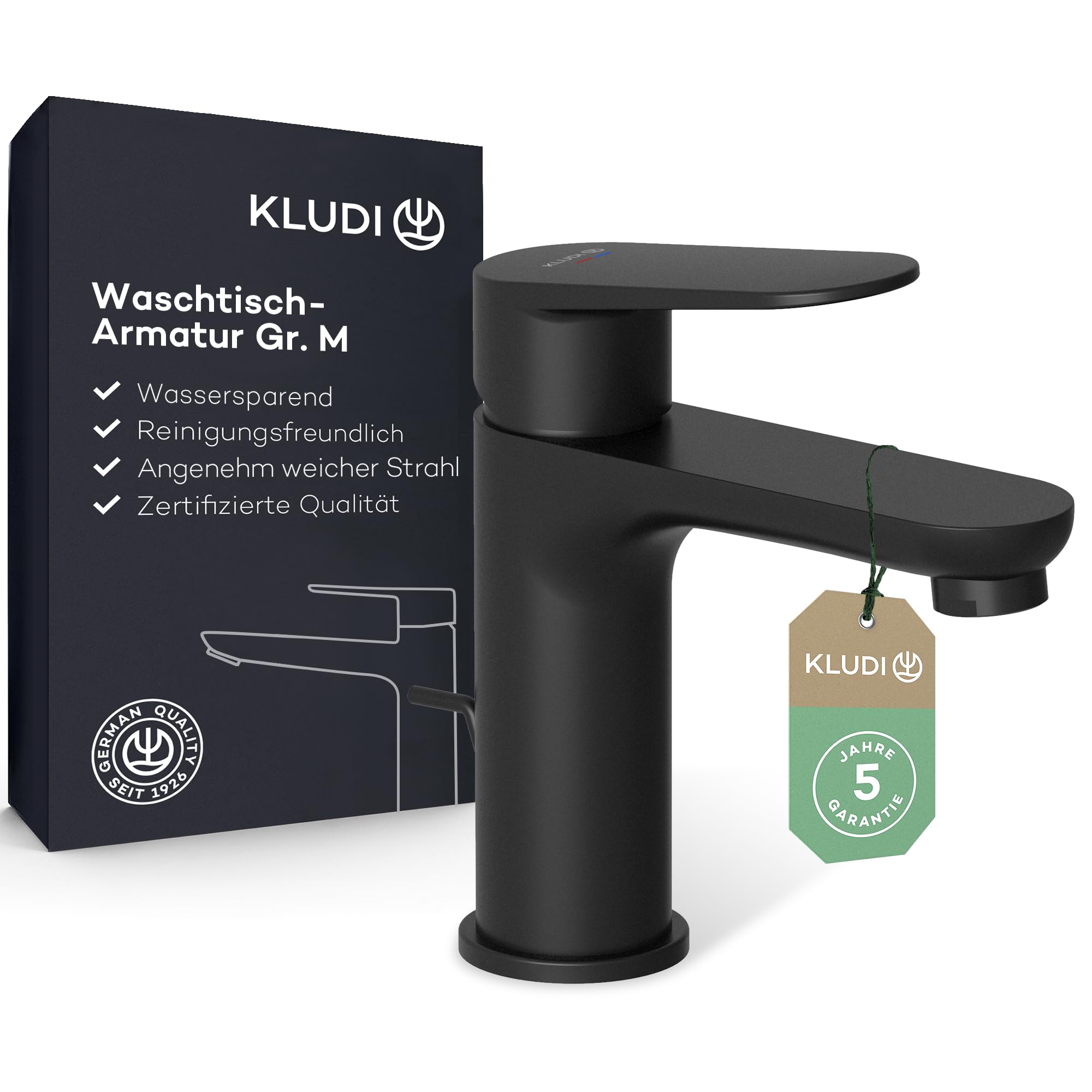 Kludi X1 Rubinetto Lavabo con Scarico a Tirante, Nero Opaco