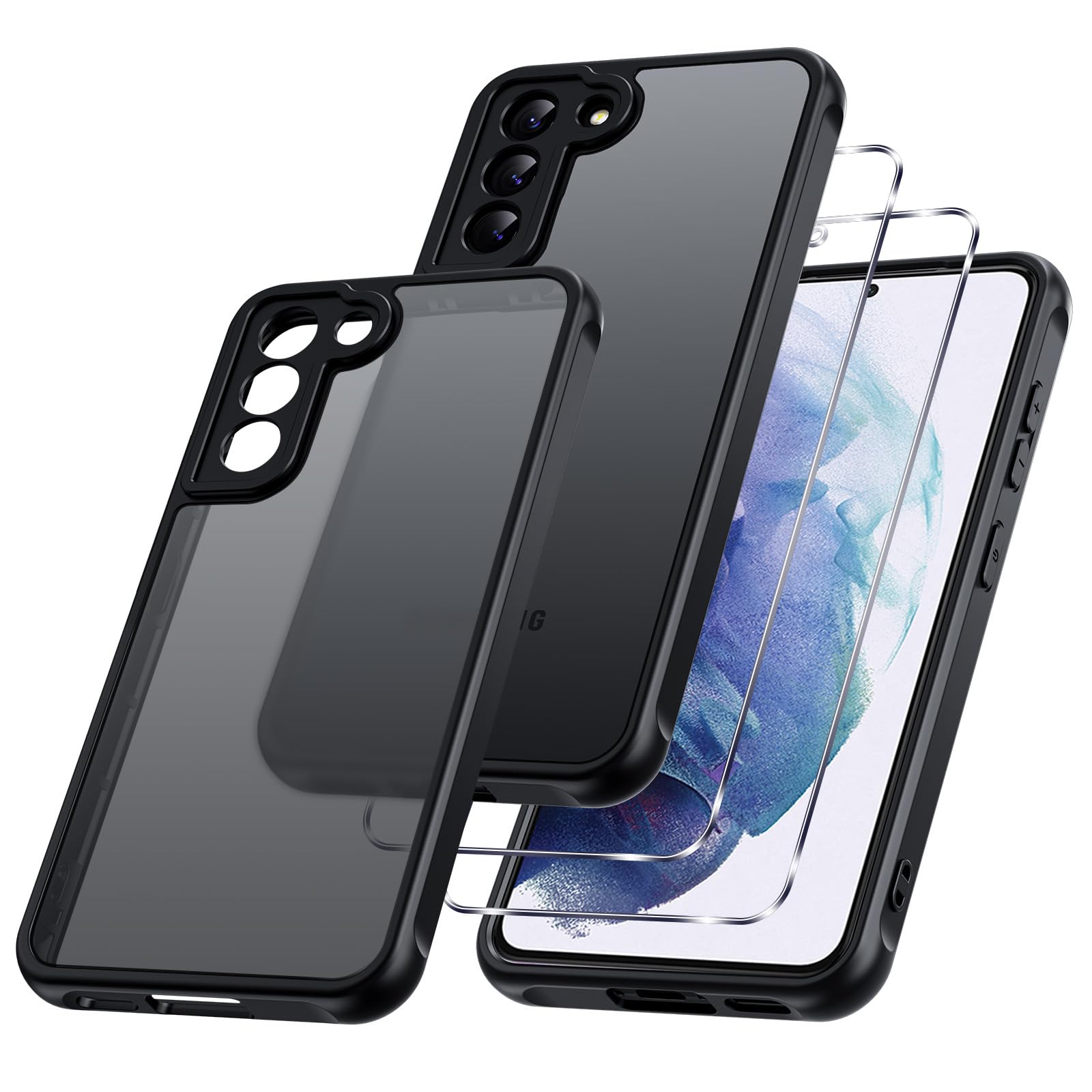 Phoona Cover per Samsung Galaxy S21 5G con 2 Pellicole, Nero