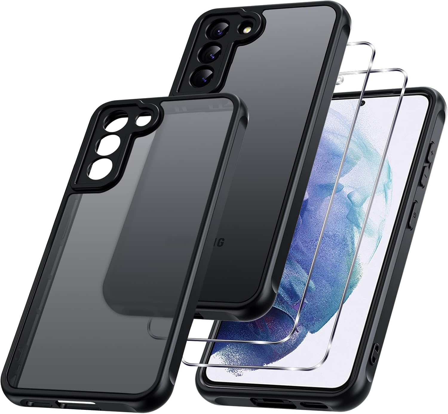 Phoona Cover per Samsung Galaxy S21 5G con 2 Pellicole, Nero - immagine 1