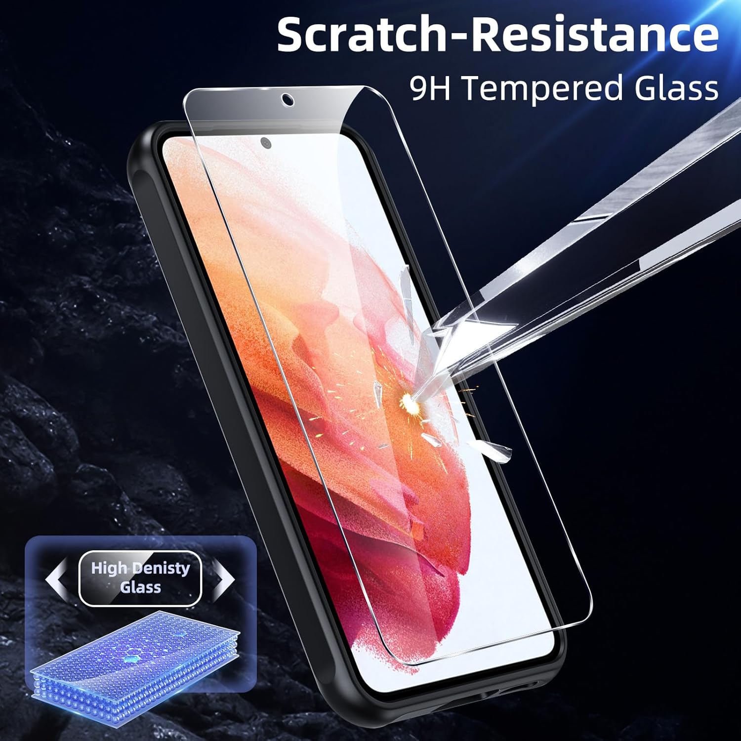 Phoona Cover per Samsung Galaxy S21 5G con 2 Pellicole, Nero - immagine 3