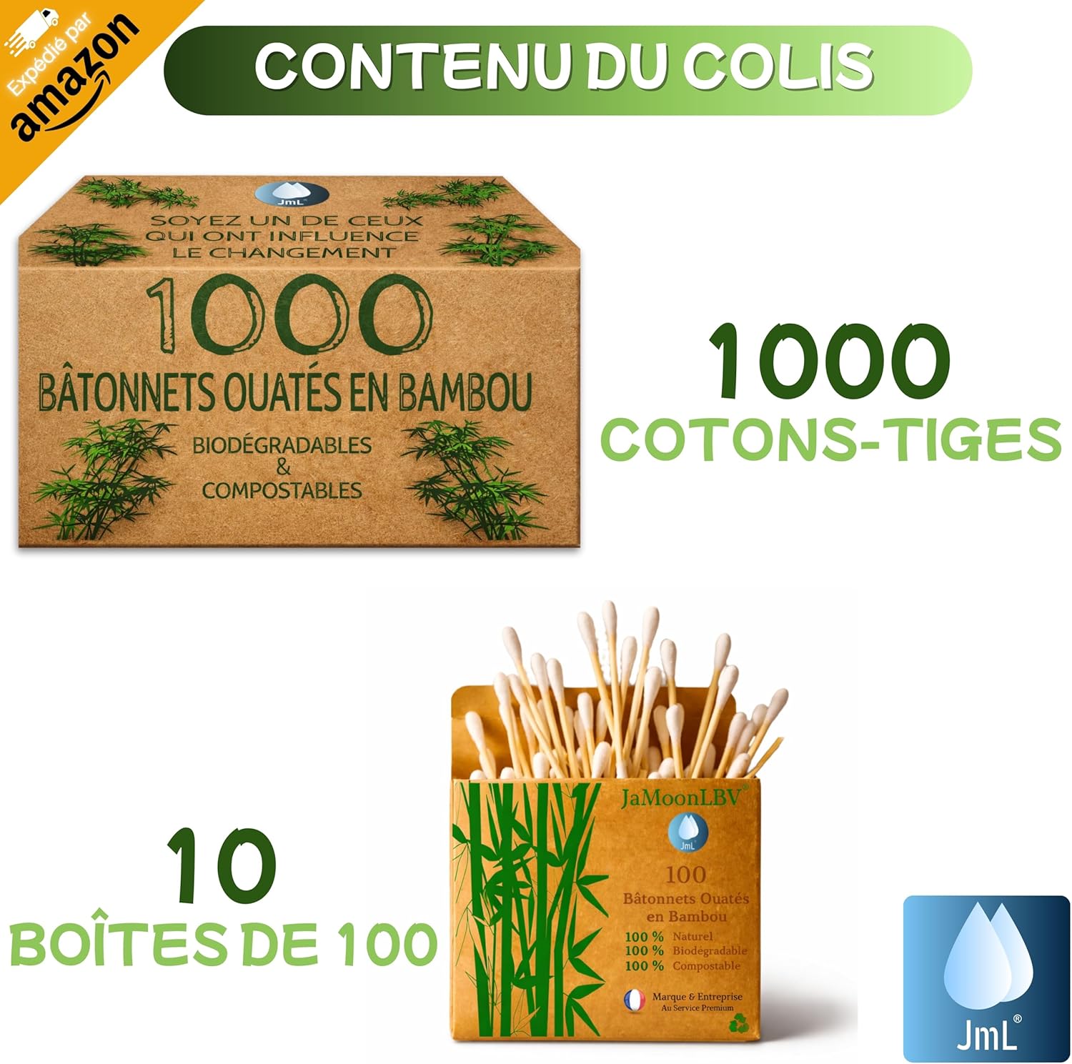Jamoonlbv Jml® Cotton Fioc Bambù - 1000 Bastoncini - immagine 2