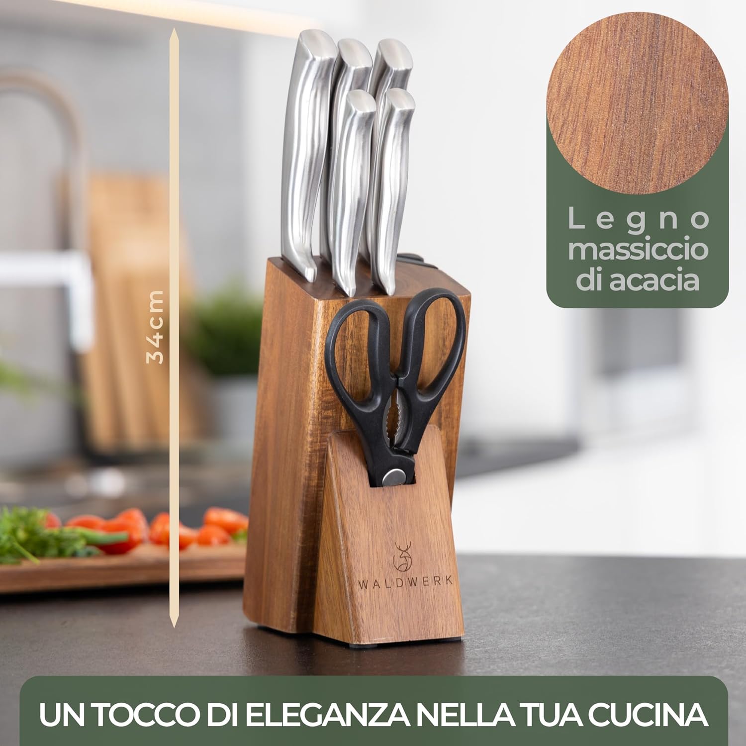 Waldwerk Blocco Coltelli - Set 7 Pezzi con Affilacoltelli - immagine 4