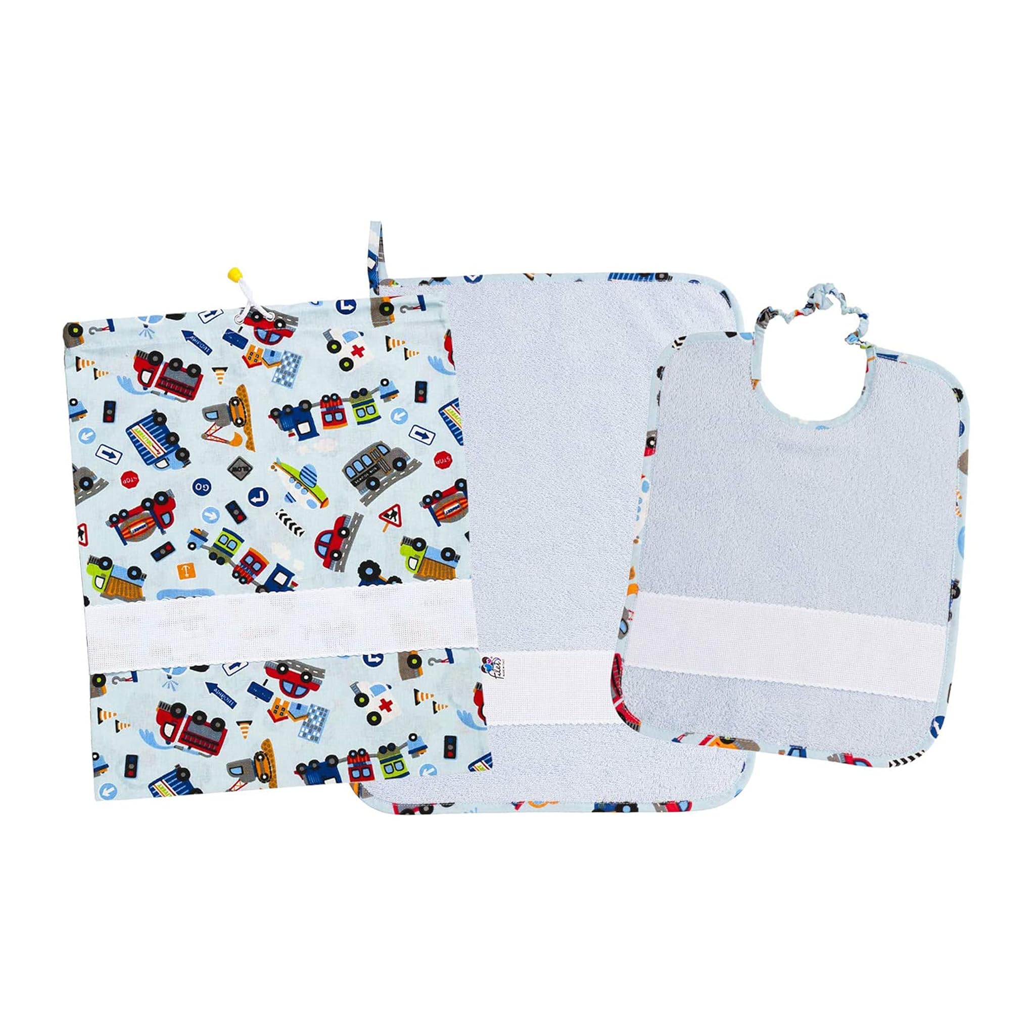 Filet Set Asilo 3 Pezzi - Macchinine Azzurre