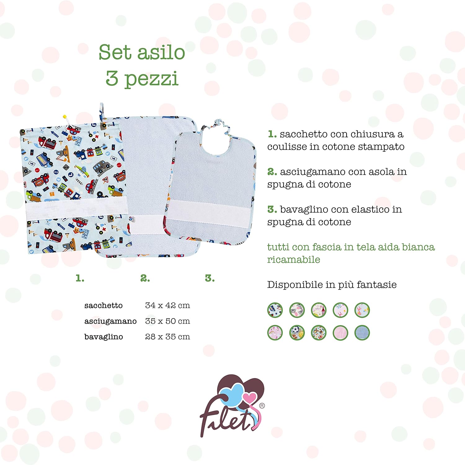 Filet Set Asilo 3 Pezzi - Macchinine Azzurre - immagine 2