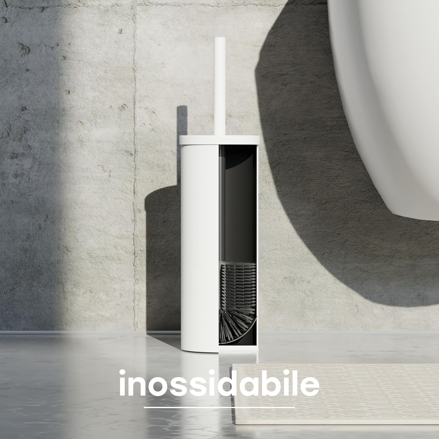 Scopino WC in Acciaio Inox e Silicone con Supporto, Bianco - immagine 4