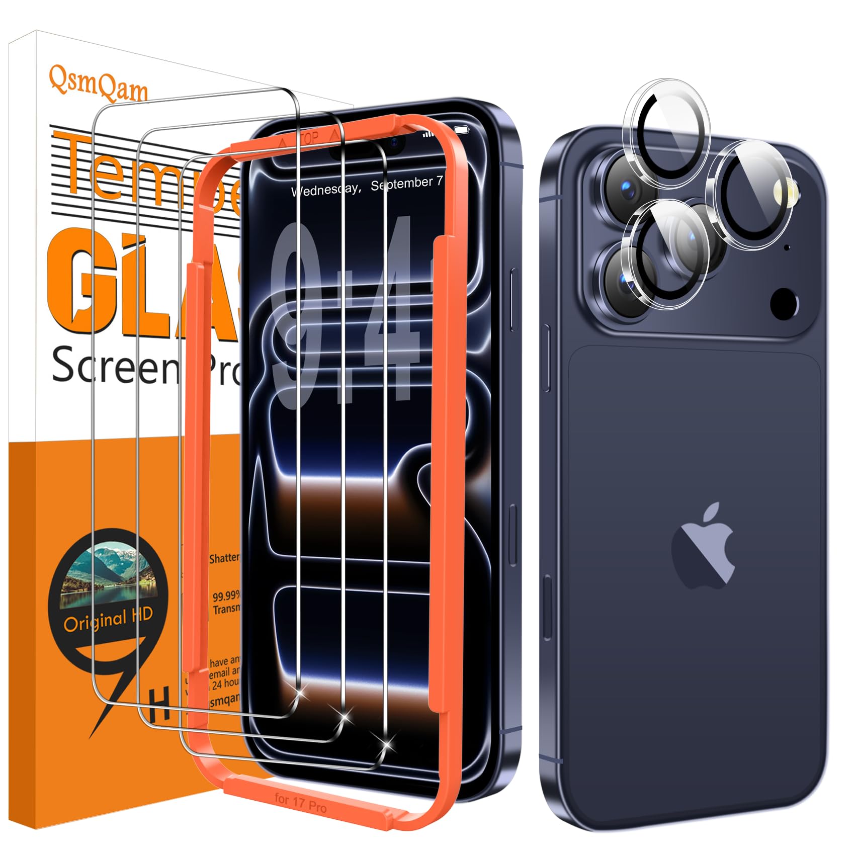 Qsmqam 3 Pezzi Pellicola Vetro Temperato iPhone 17 Pro 6.3"