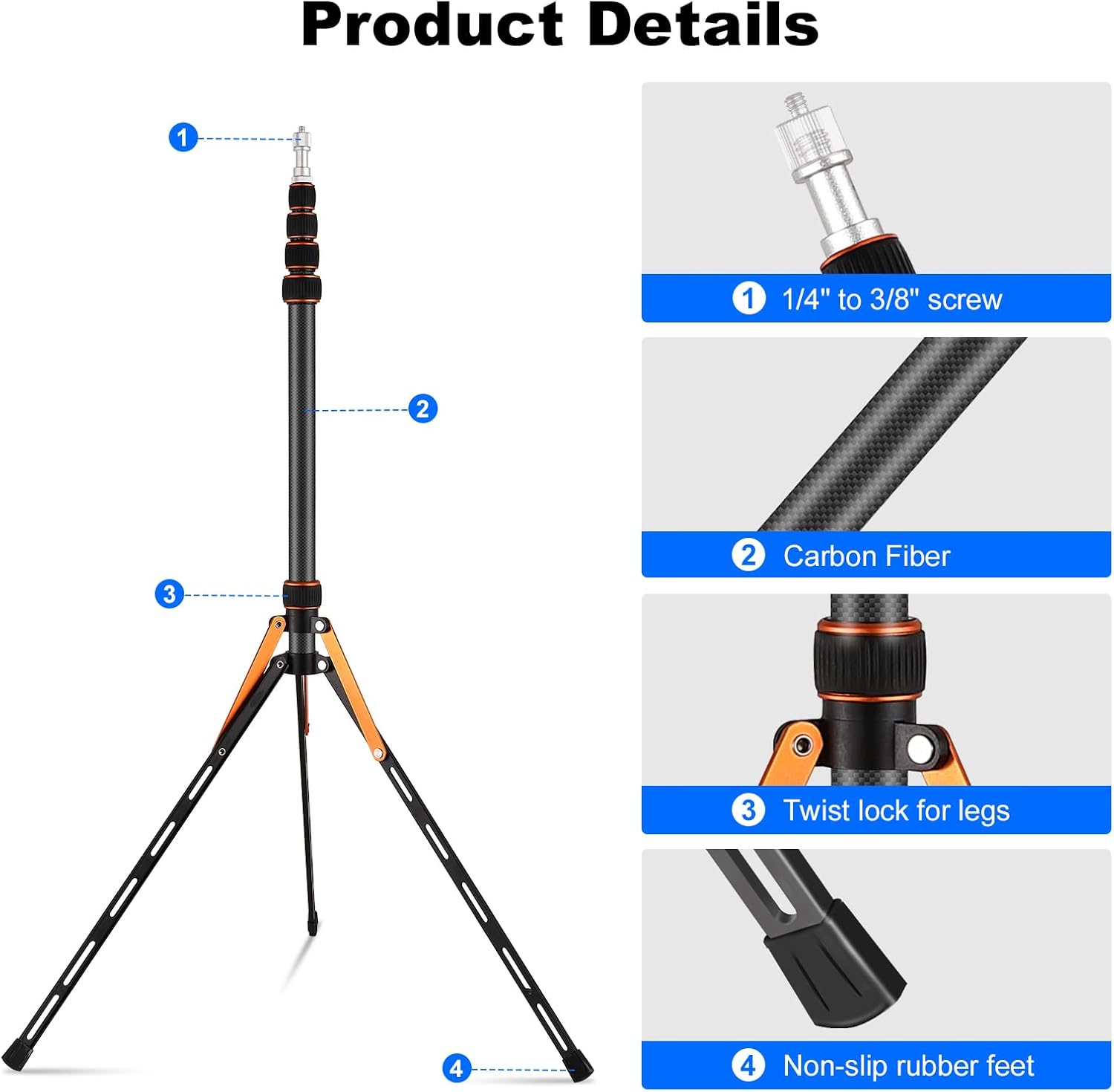 Soonpho Supporto Luci Fibra Carbonio 220cm - immagine 3