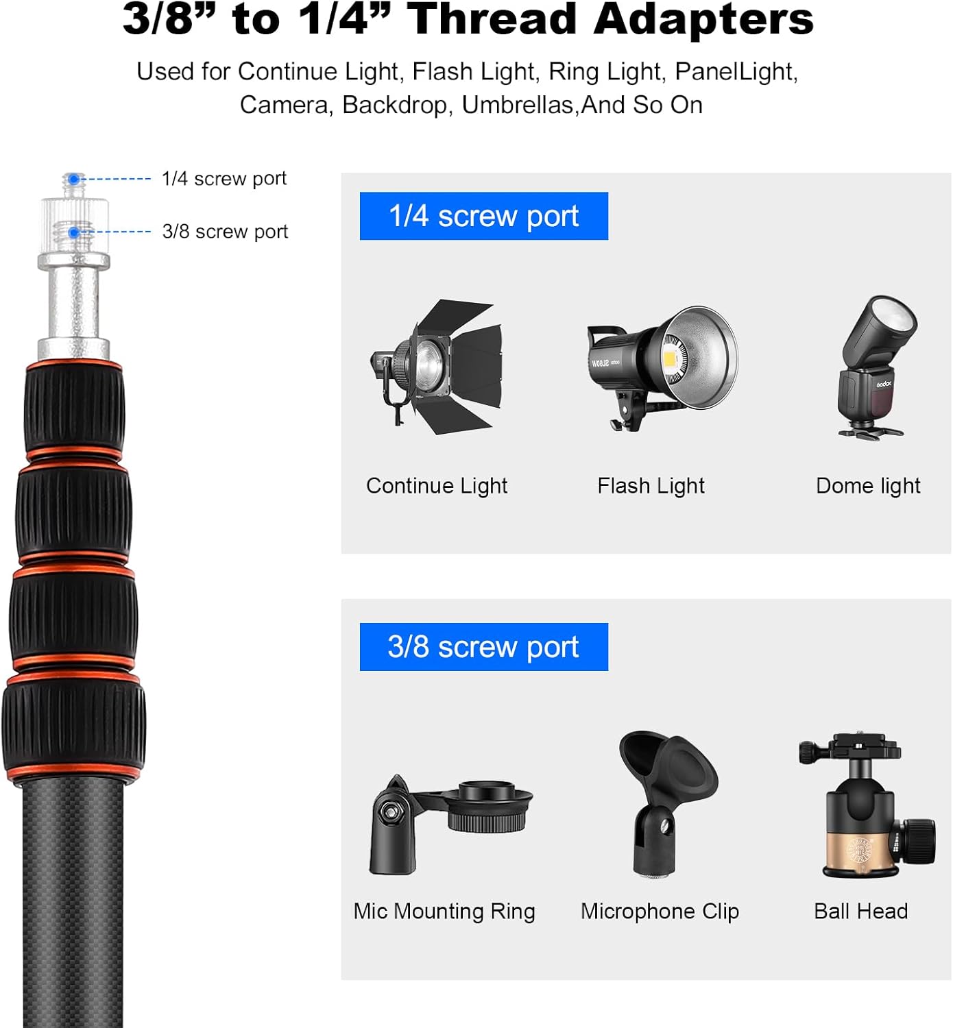 Soonpho Supporto Luci Fibra Carbonio 220cm - immagine 4