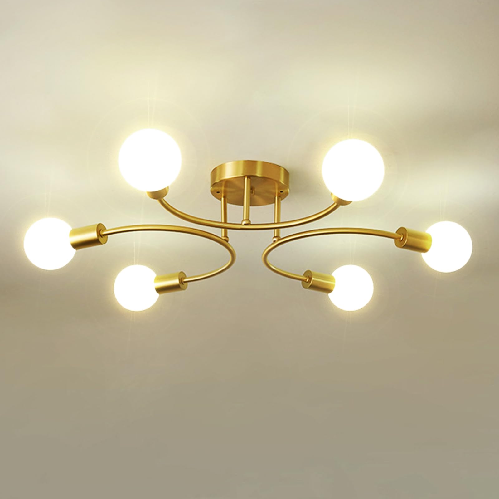 Lampadario Soggiorno Industriale 6 Luci E27, Oro (Ø 70CM)