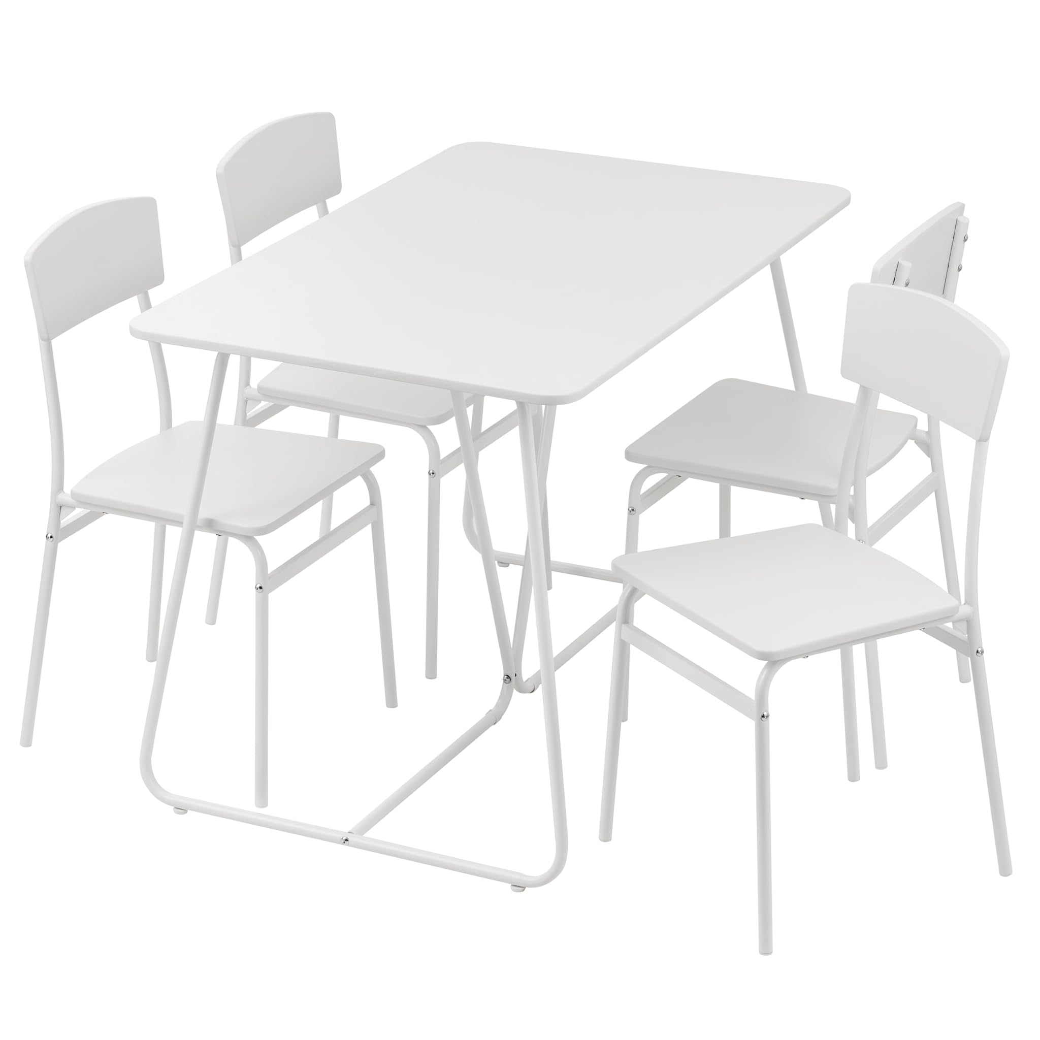 Baroni Home Set Tavolo Quadrato da Pranzo con 4 Sedie. Design Moderno, Leggero, per Interni ed Esterni, Sala da Pranzo, Ristorante, In MDF e Acciaio, Montaggio Facile, Bianco