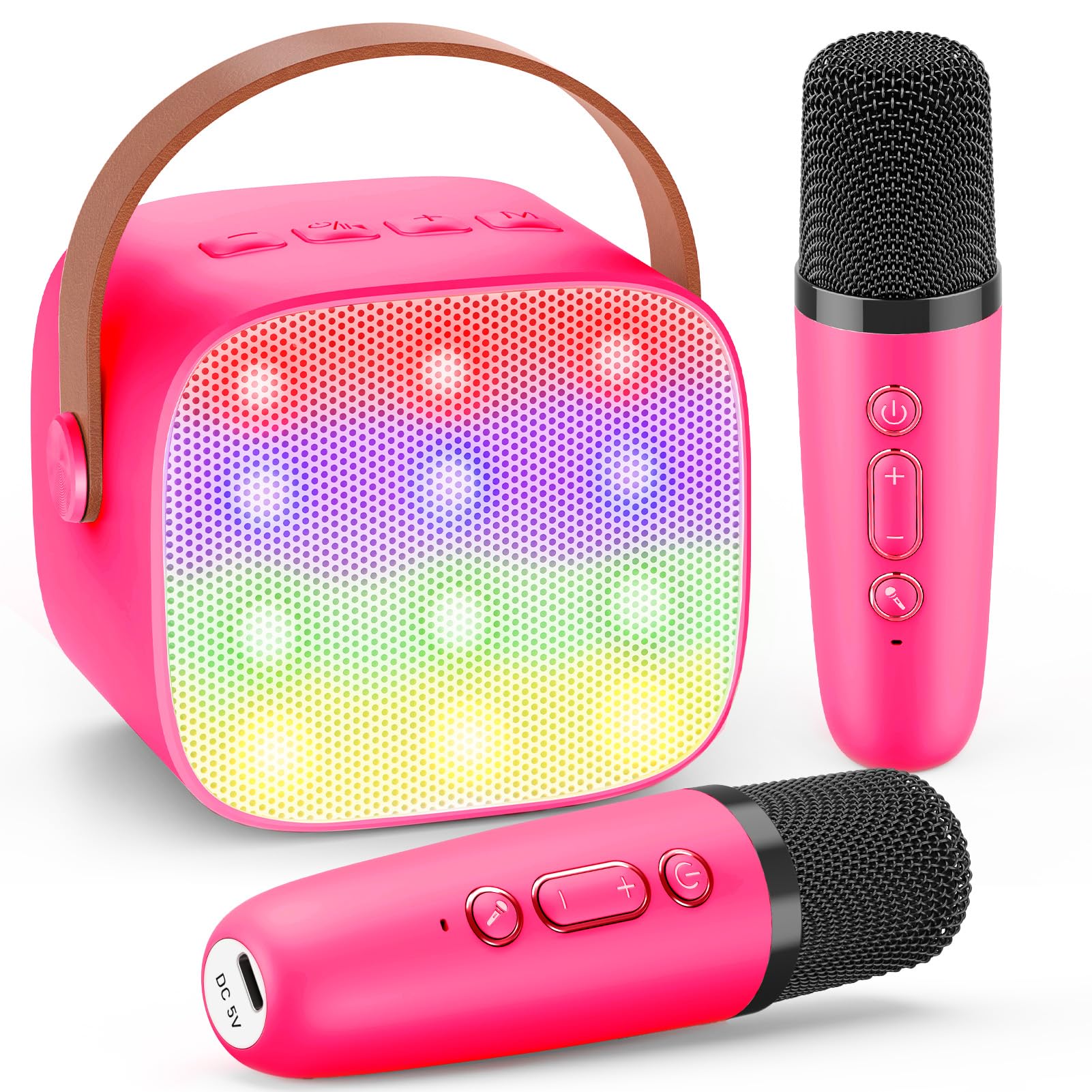 Portatile Karaoke con 2 Microfono Karaoke Bluetooth, Regalo Bambina 3-12 Anni Karaoke con Microfono Wireless per Bambini e Adulti Ideale per Celebrazioni in Famiglia, Feste e All'aperto