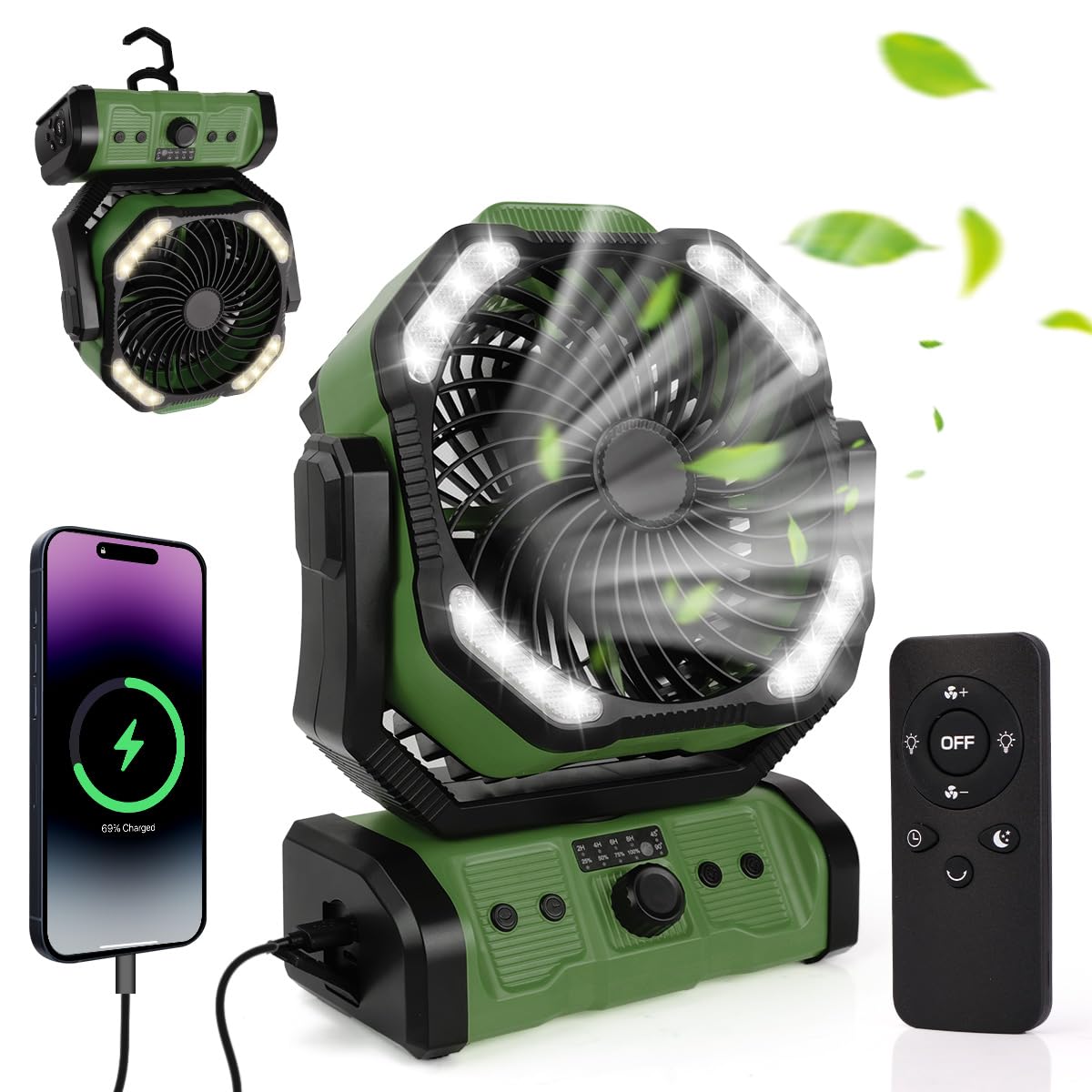 Elzo Ventilatore da Campeggio con Luce LED 20000mAh