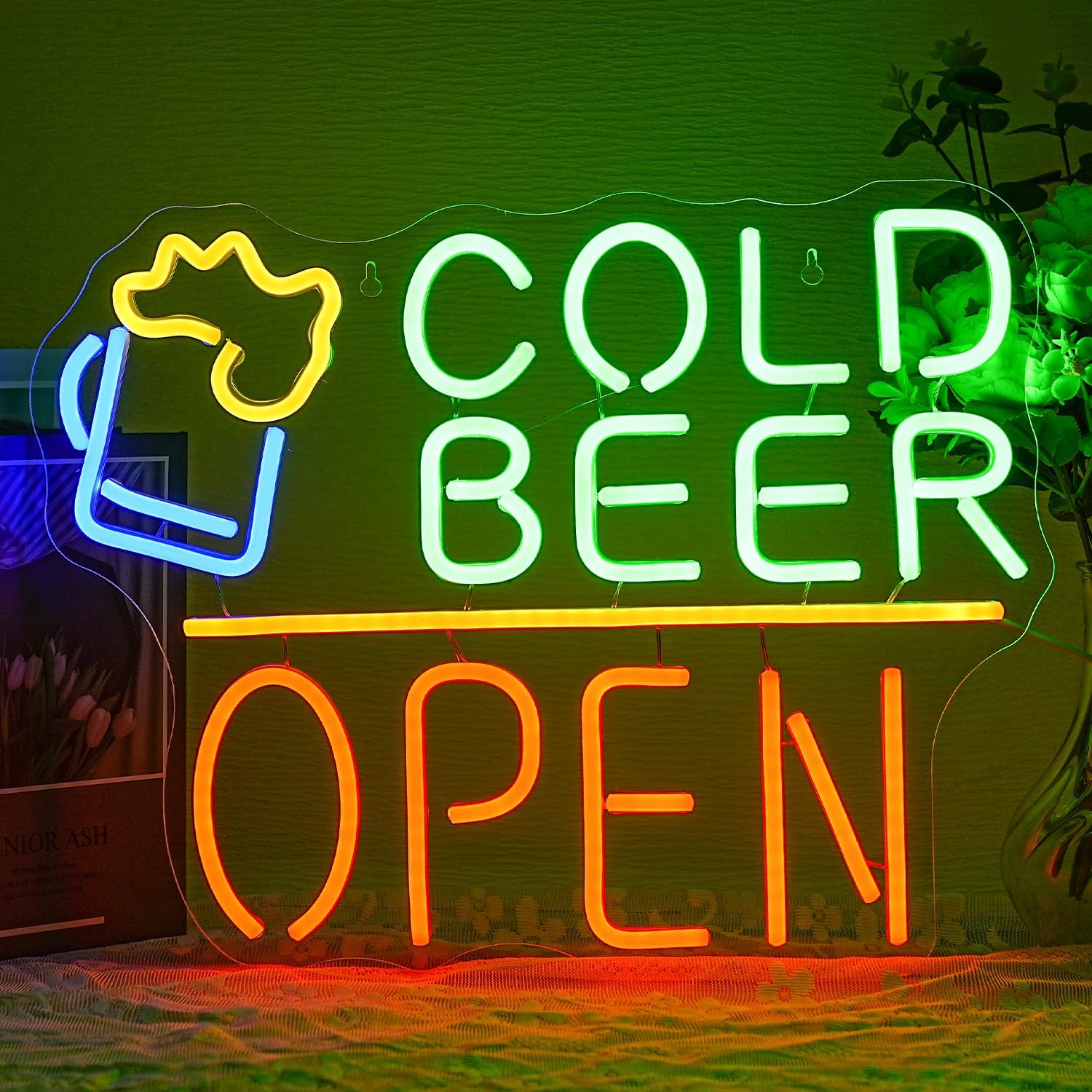 Lmsignly Cold Beer Neon Sign Open LED - immagine 1