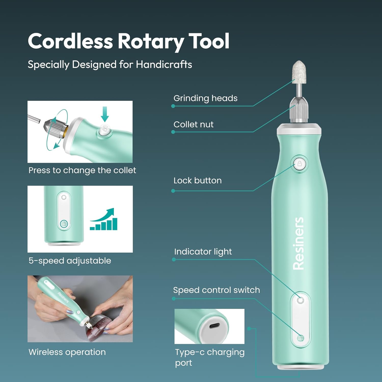 Resiners Kit Attrezzi Rotativi Senza Fili 54 Pezzi - immagine 2