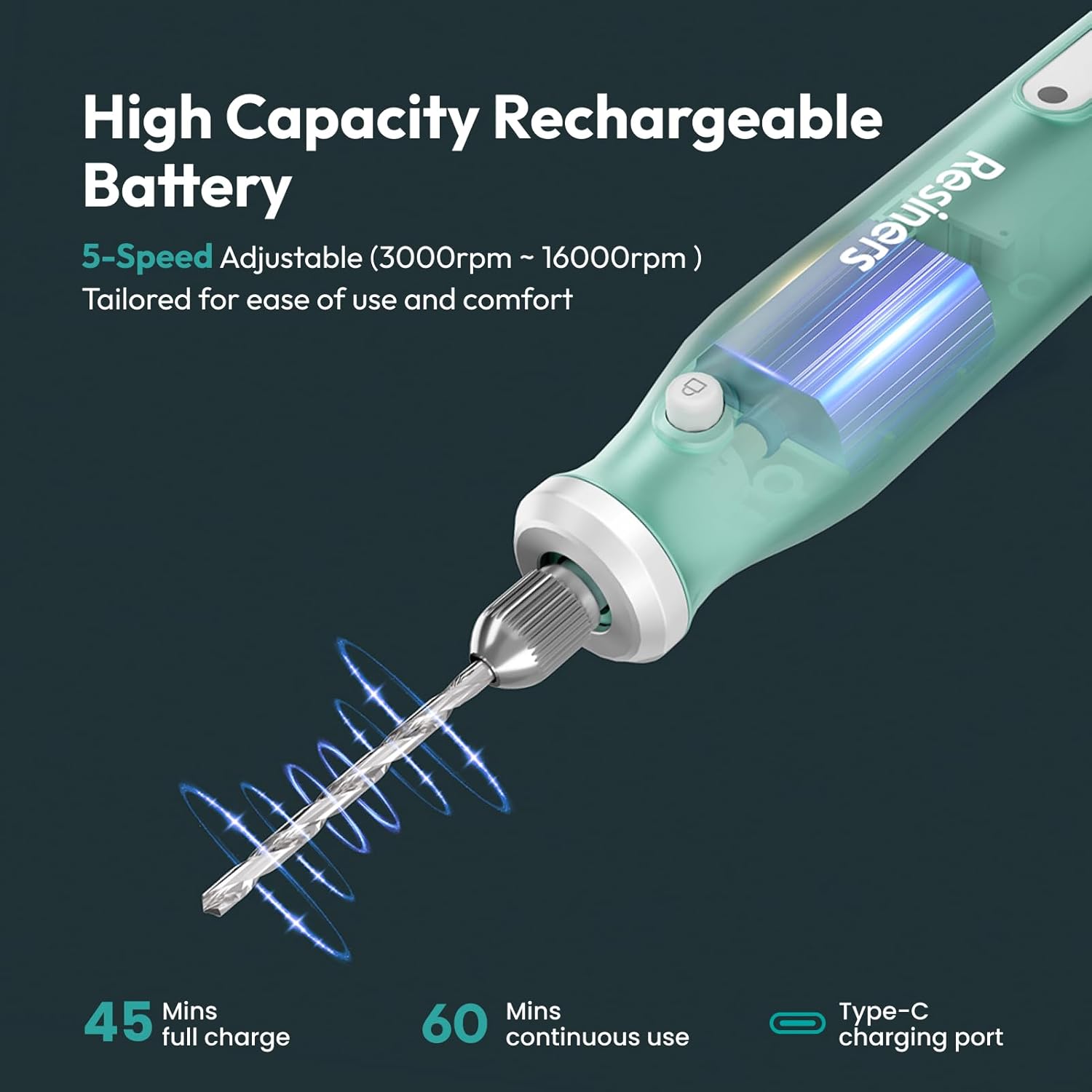 Resiners Kit Attrezzi Rotativi Senza Fili 54 Pezzi - immagine 3