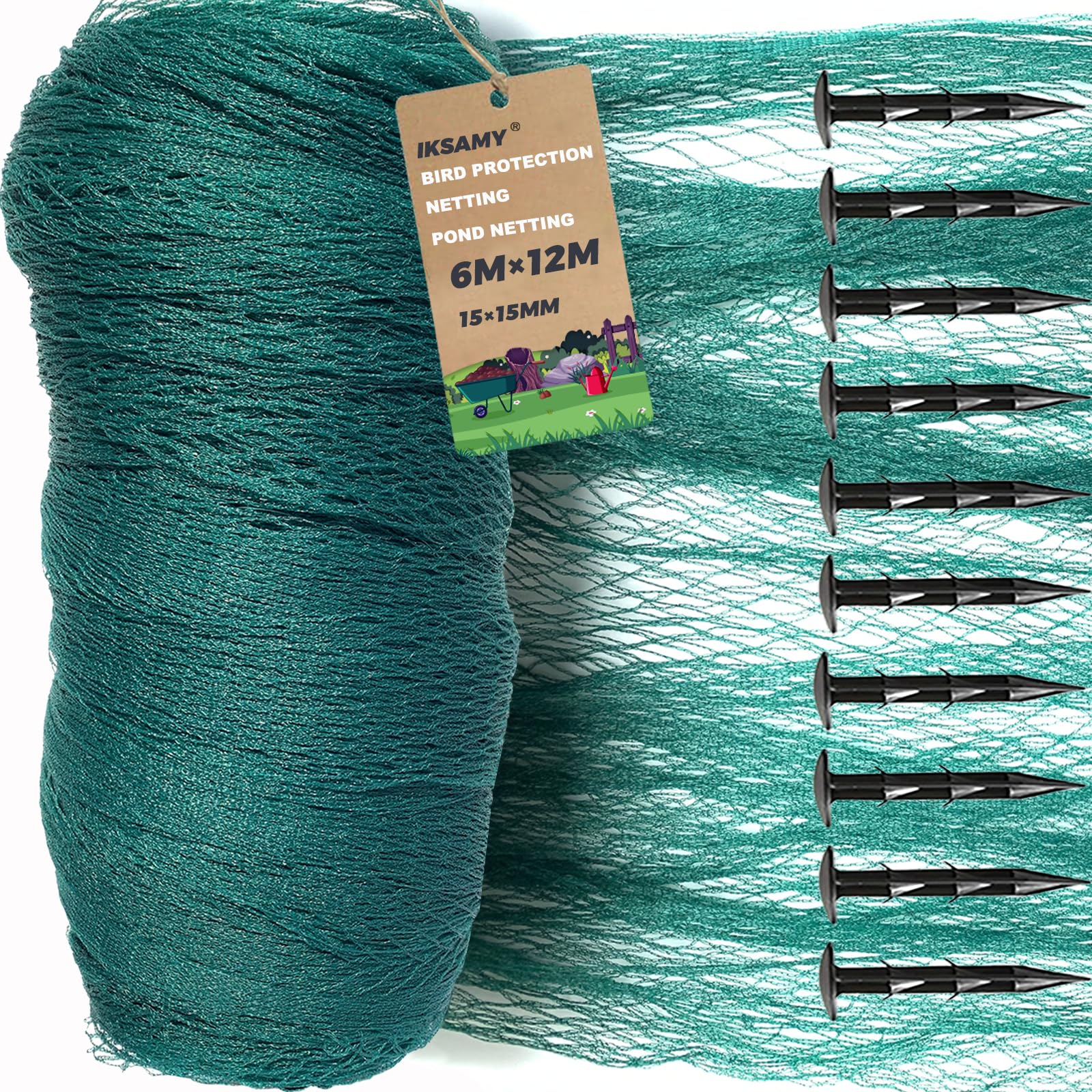 Rete di Protezione per Uccelli 6x12m, Maglia 1,5cm, Verde