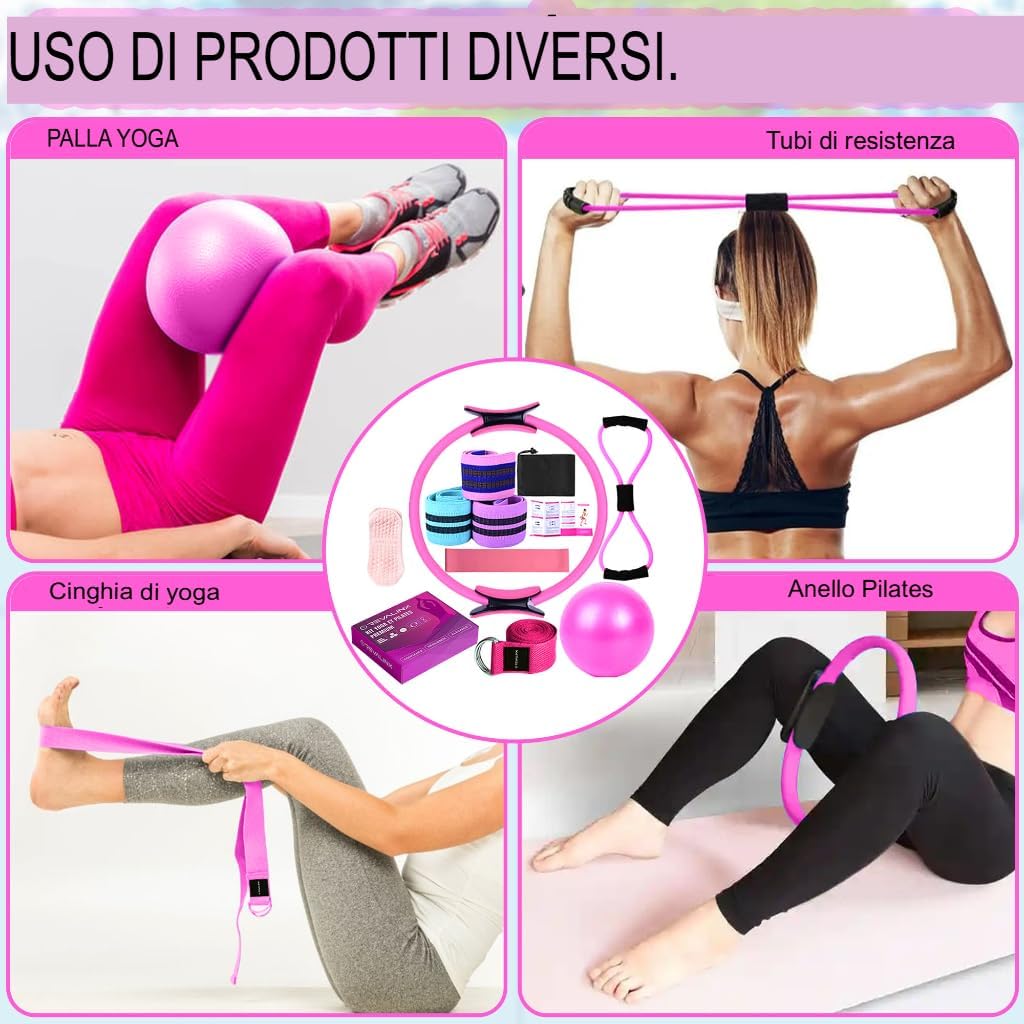 Set Yoga e Pilates 8 Pezzi, Verde e Rosa - immagine 2
