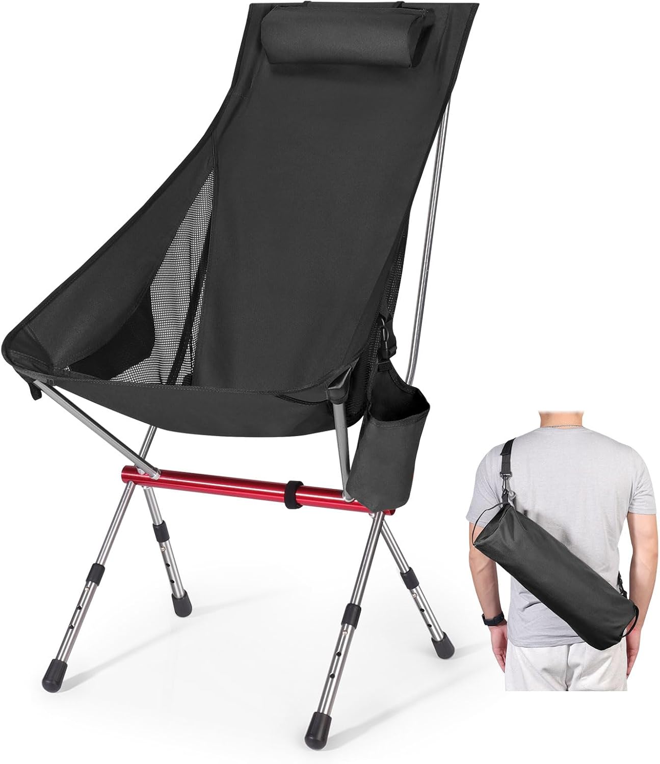 Okyuk Sedia da Campeggio Pieghevole con Schienale Alto, Nero
