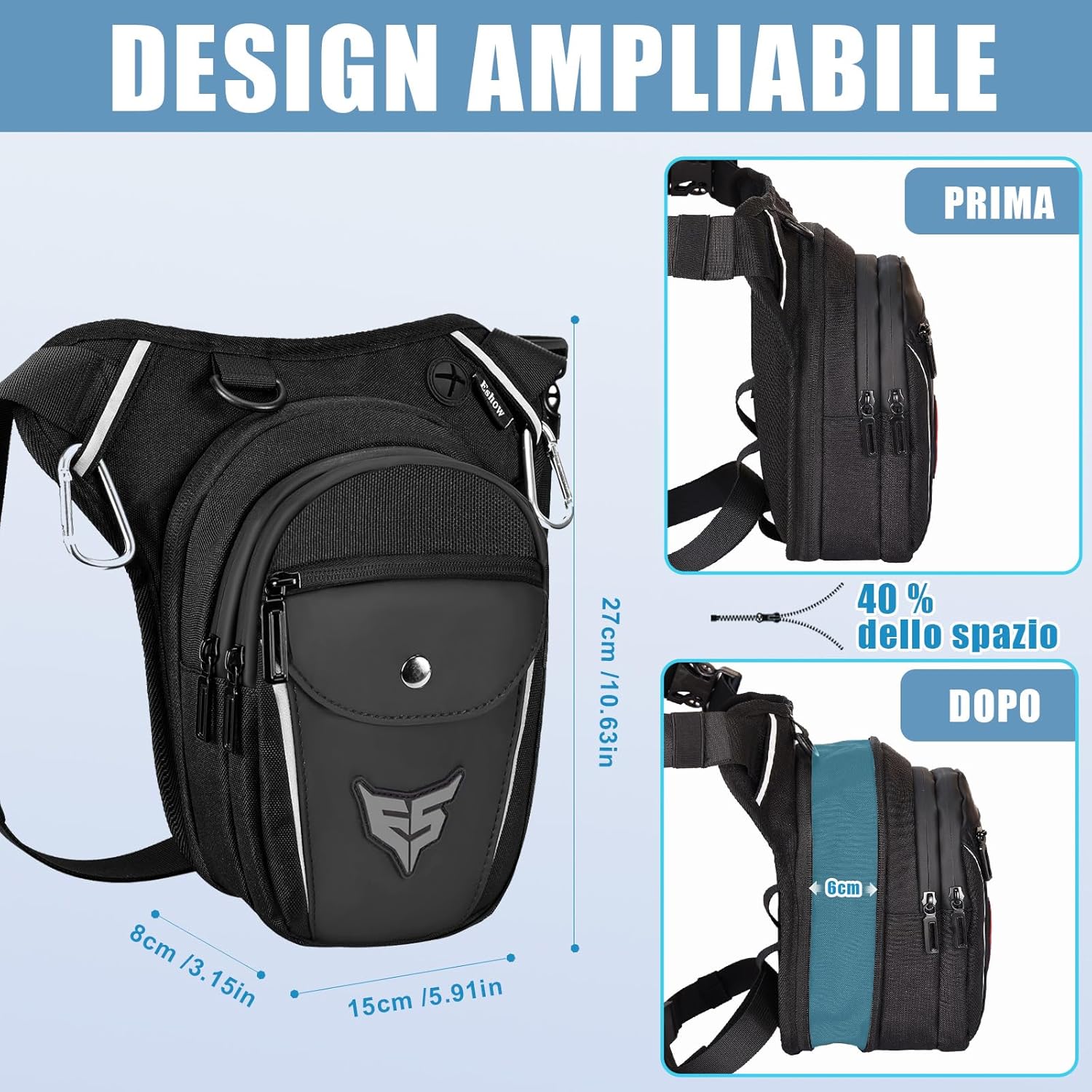 Eshow Marsupio da Gamba Moto Espandibile - immagine 3