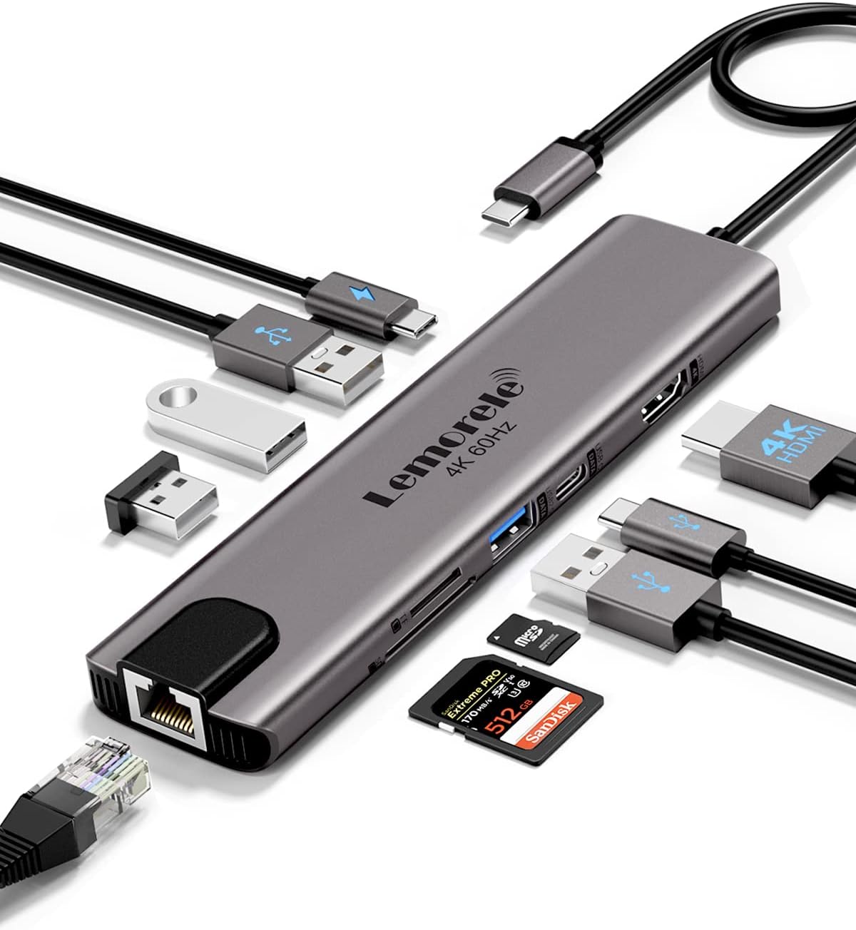 Lemorele Hub USB-C 11-in-1 Spazio Alluminio - immagine 1